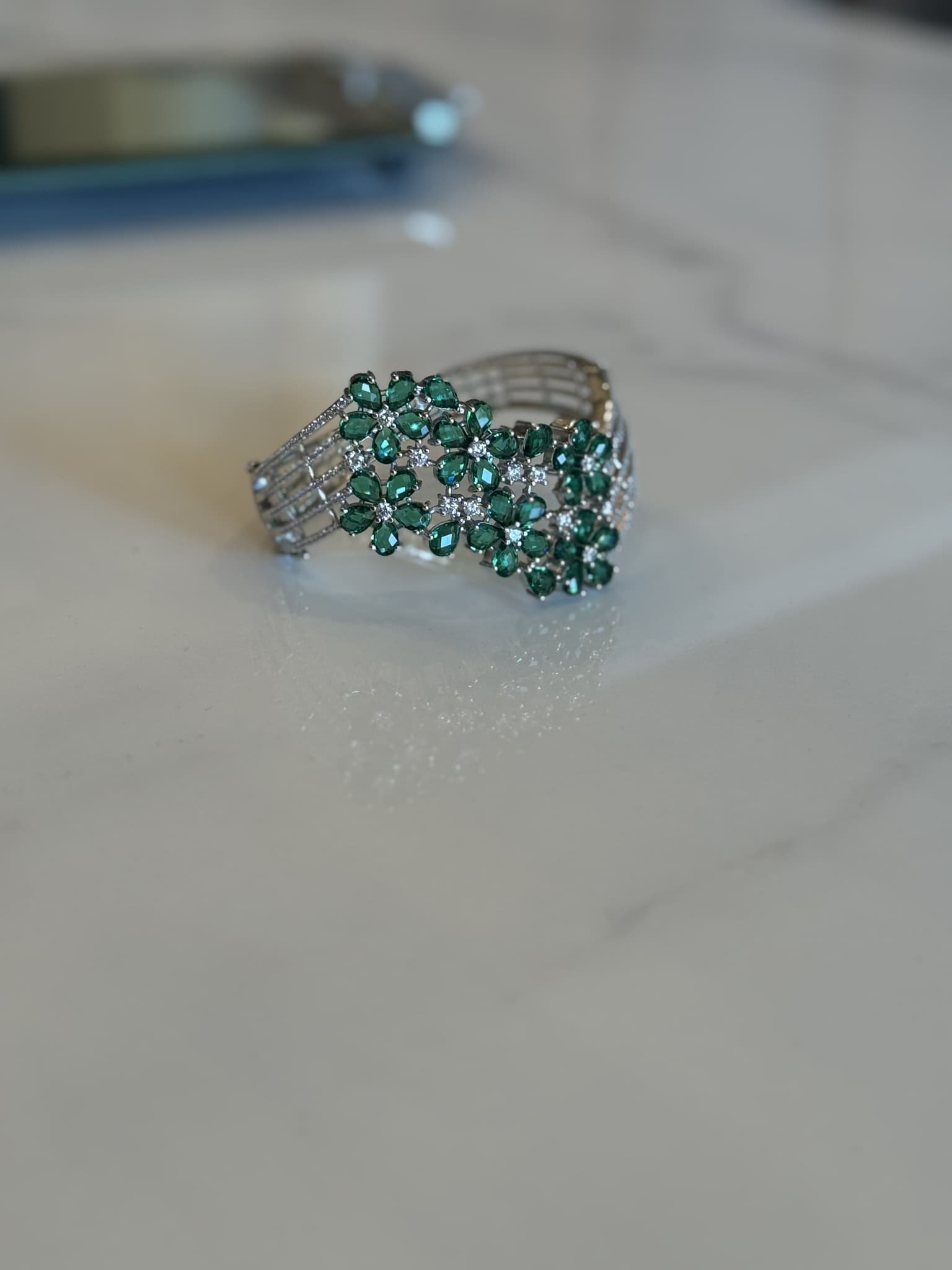 Emerald Floral Grid Bracelet
