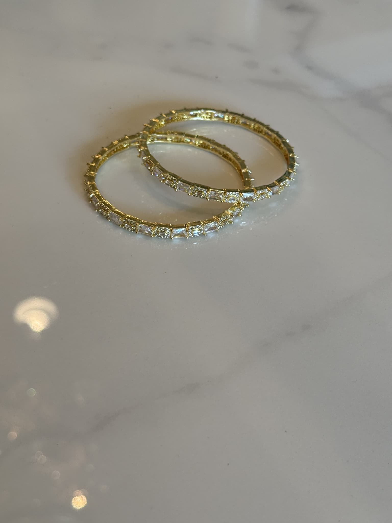 Gold Crystal Square Link Bangle pair