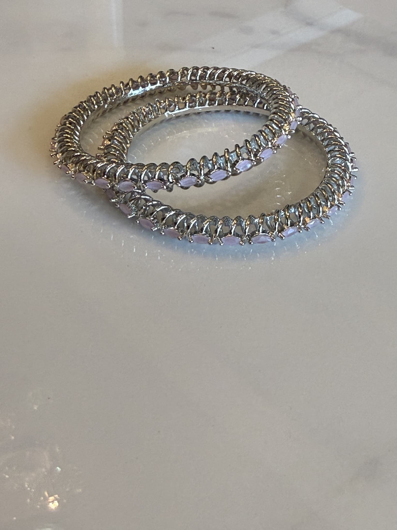 Pink Gemstone Coil Bangles pair