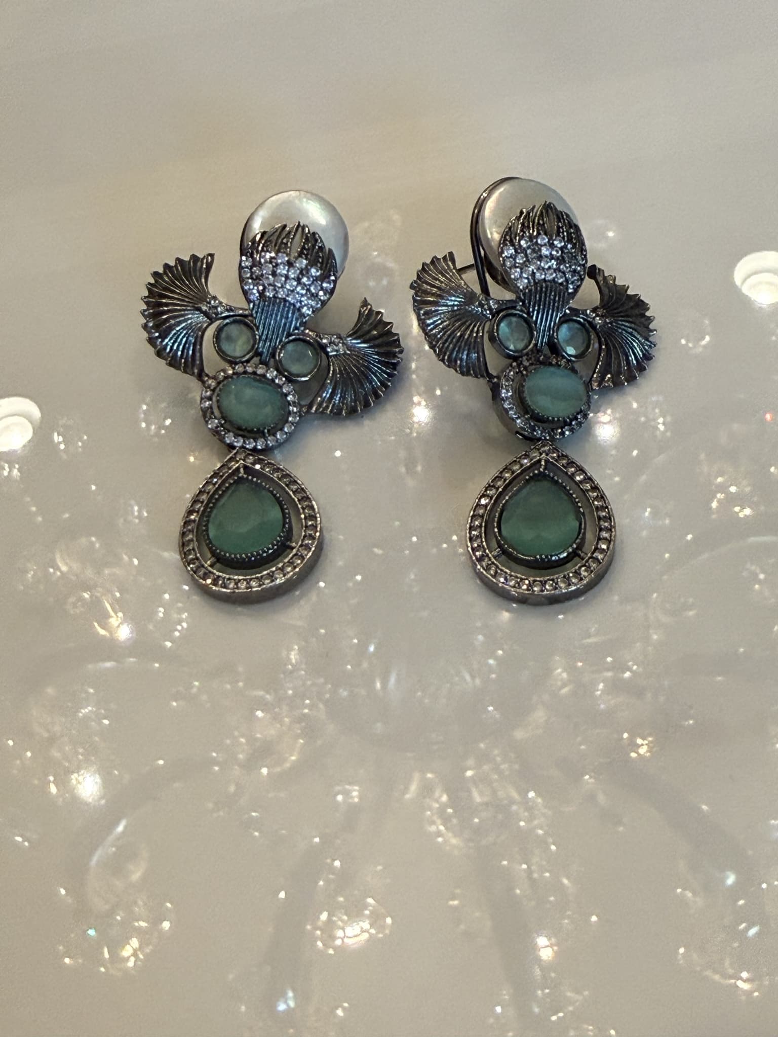 Floral Mint Drop Earrings