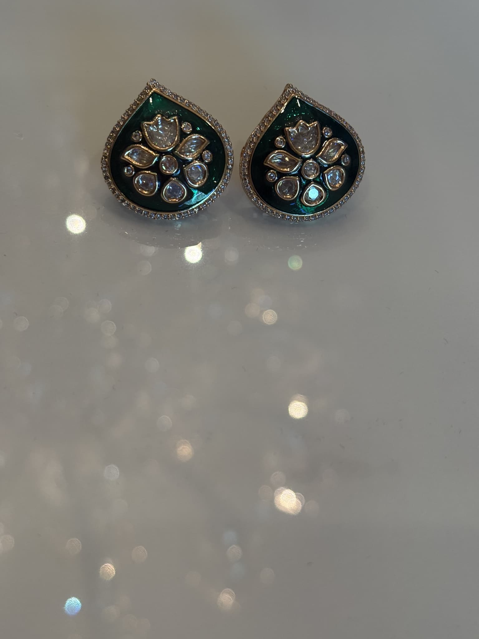 Emerald Teardrop Kundan Stud Earrings