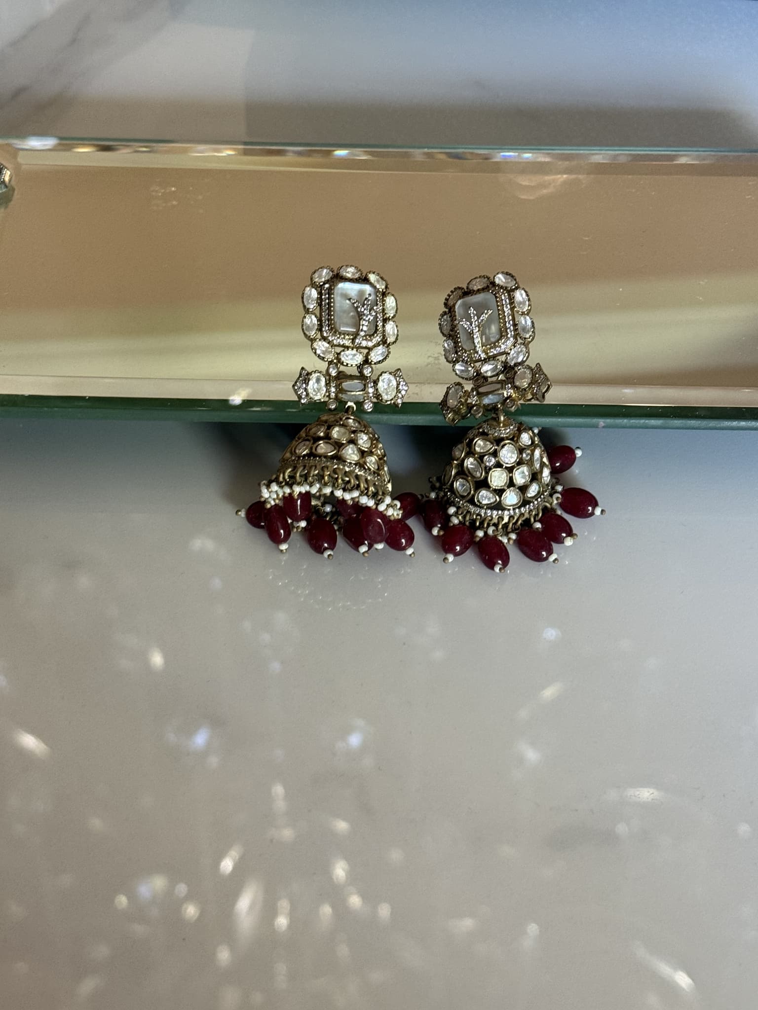 Diamond and Ruby Jhumka Earrings