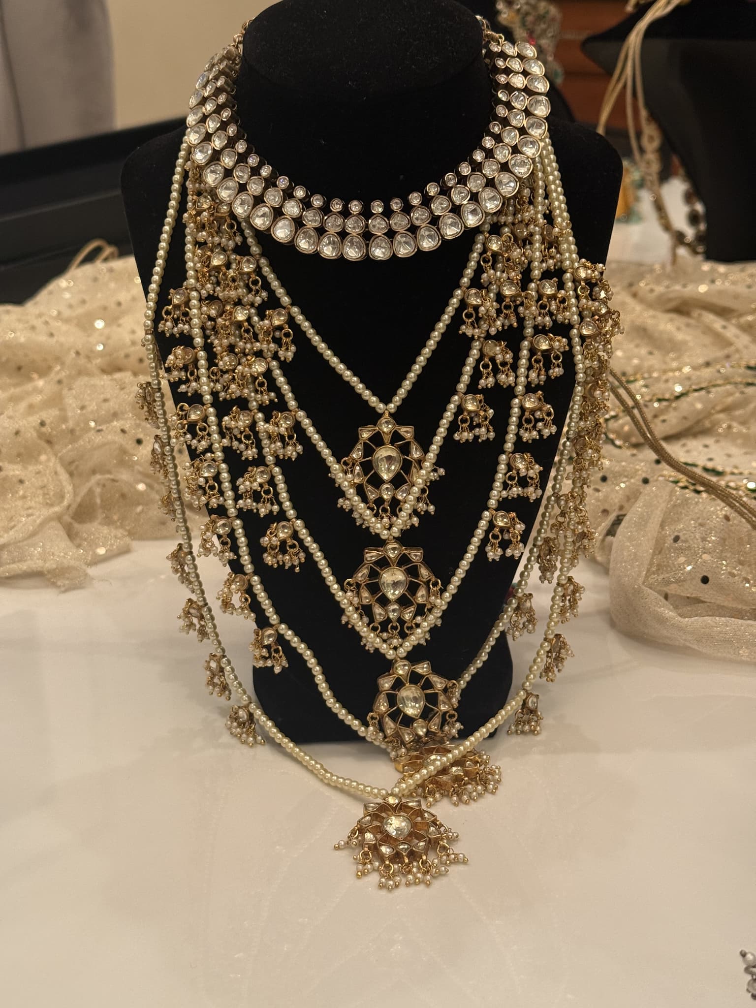 Antique Polki and Pearl Multi Strand Necklace