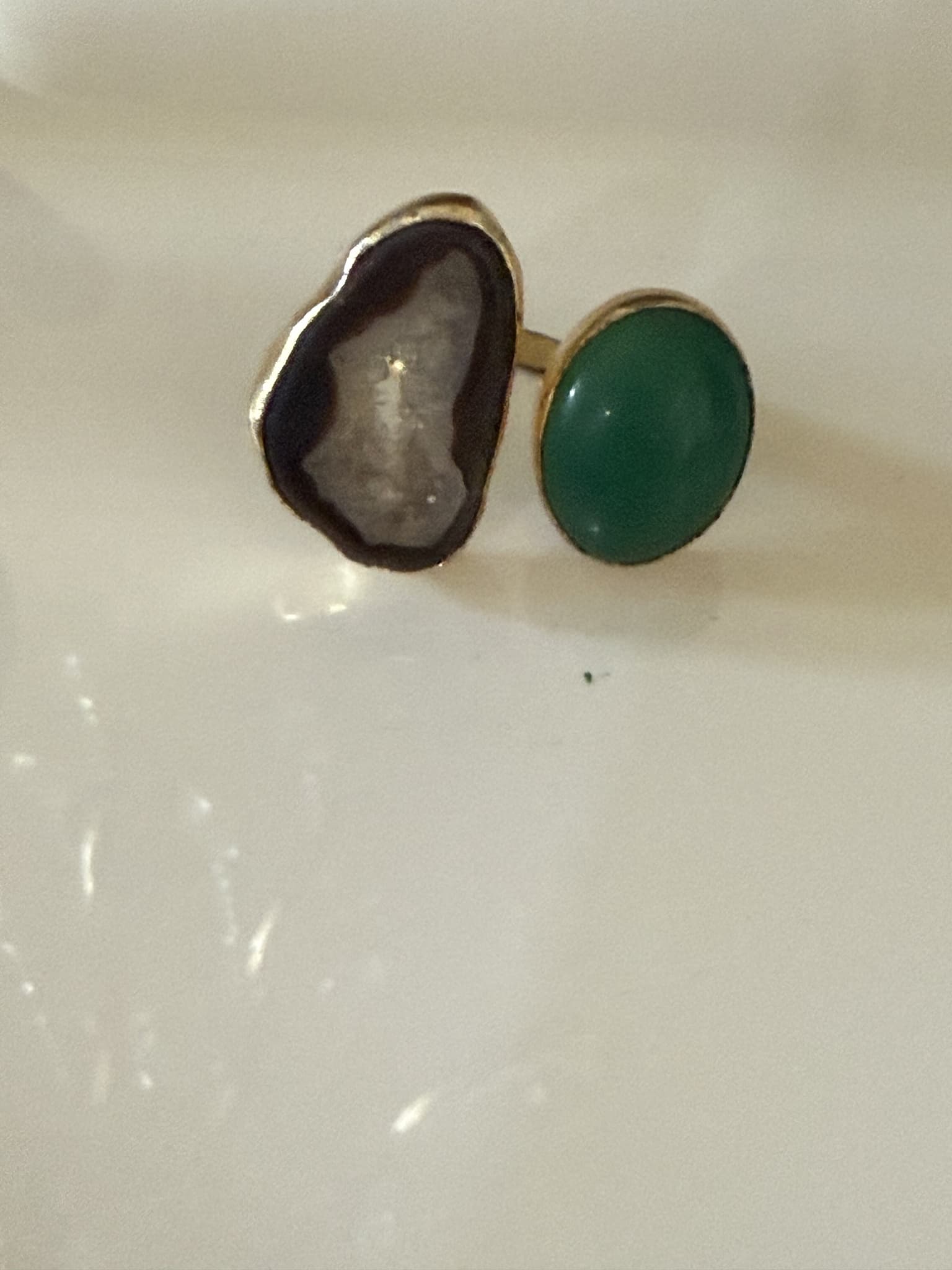 Agate and Green Chalcedony Duo Ring