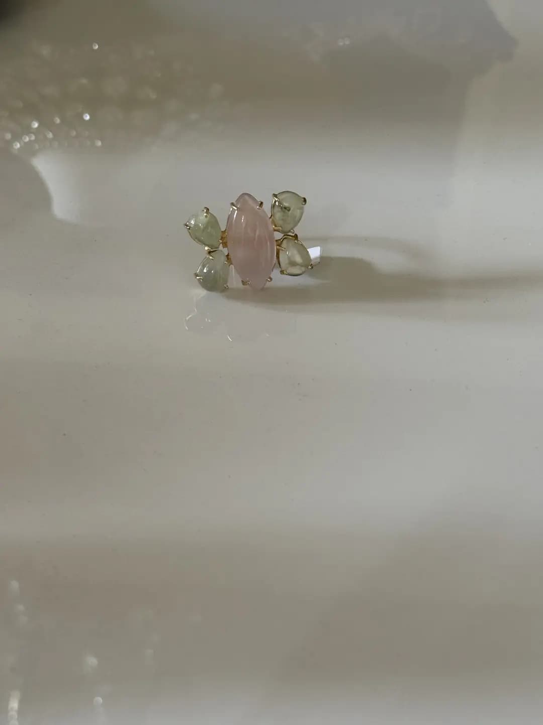Rose Quartz and Prehnite Cluster Ring