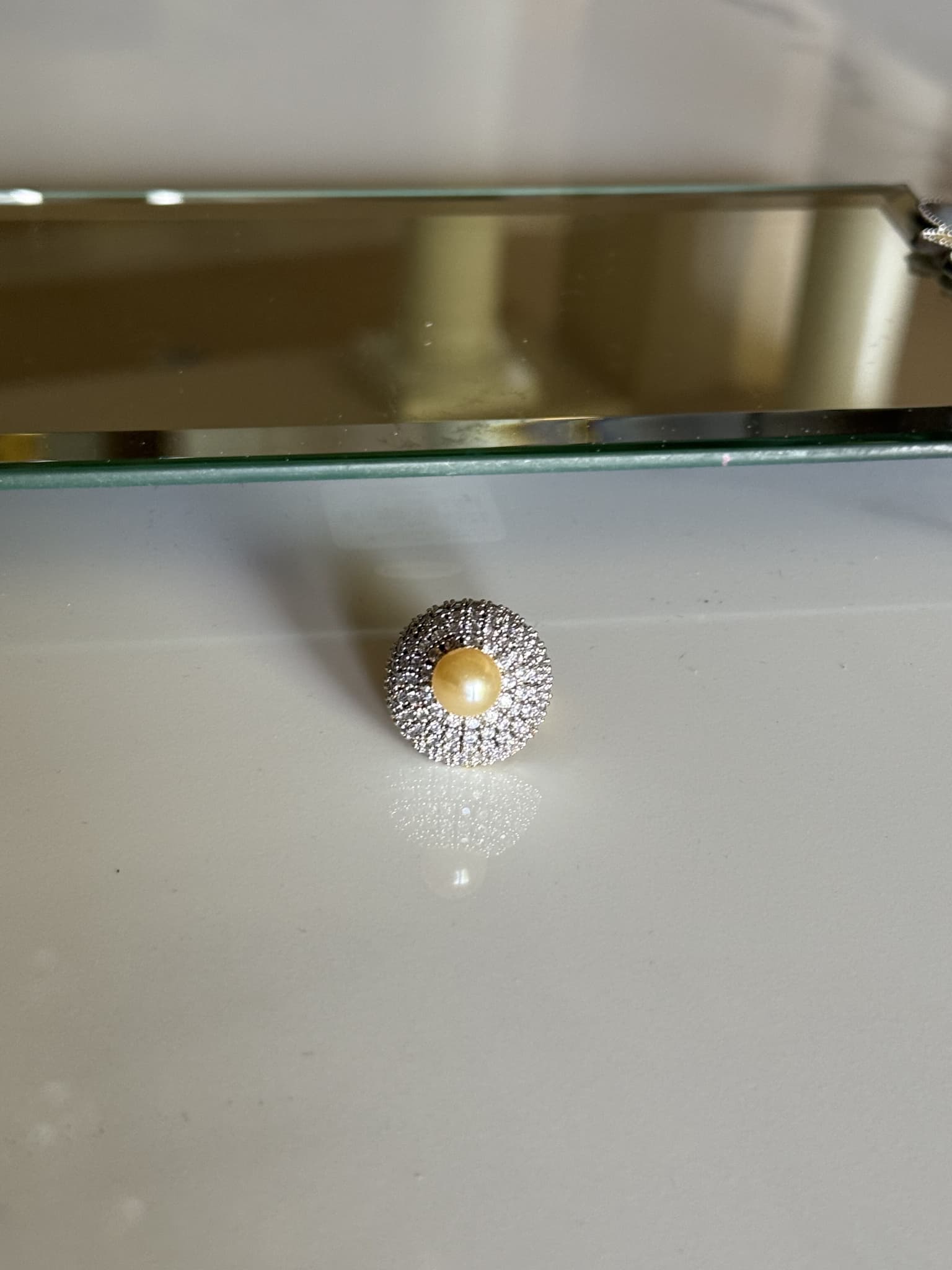 Square Mirror Pearl Ring