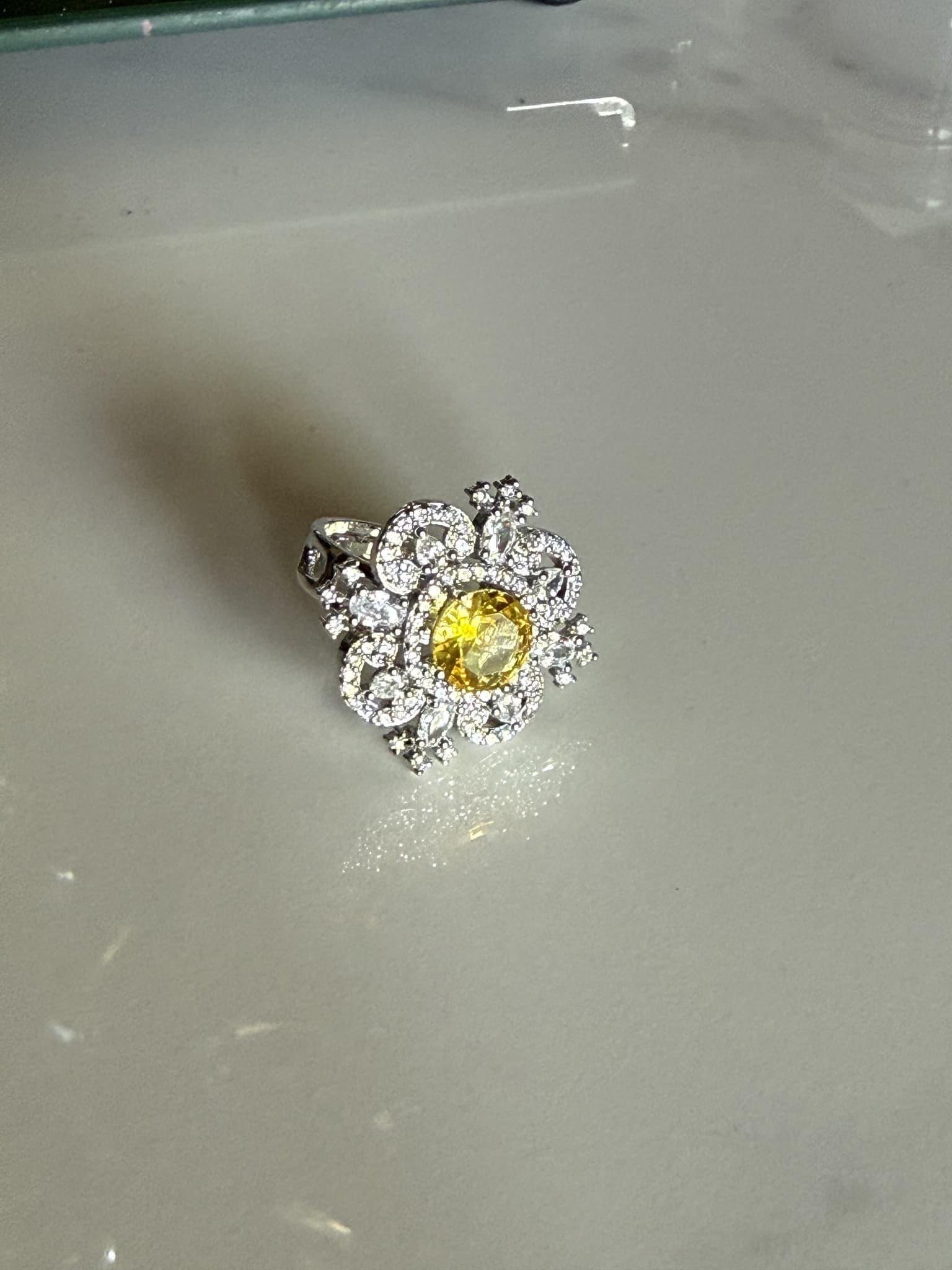 Yellow Sapphire Scrollwork Halo Ring