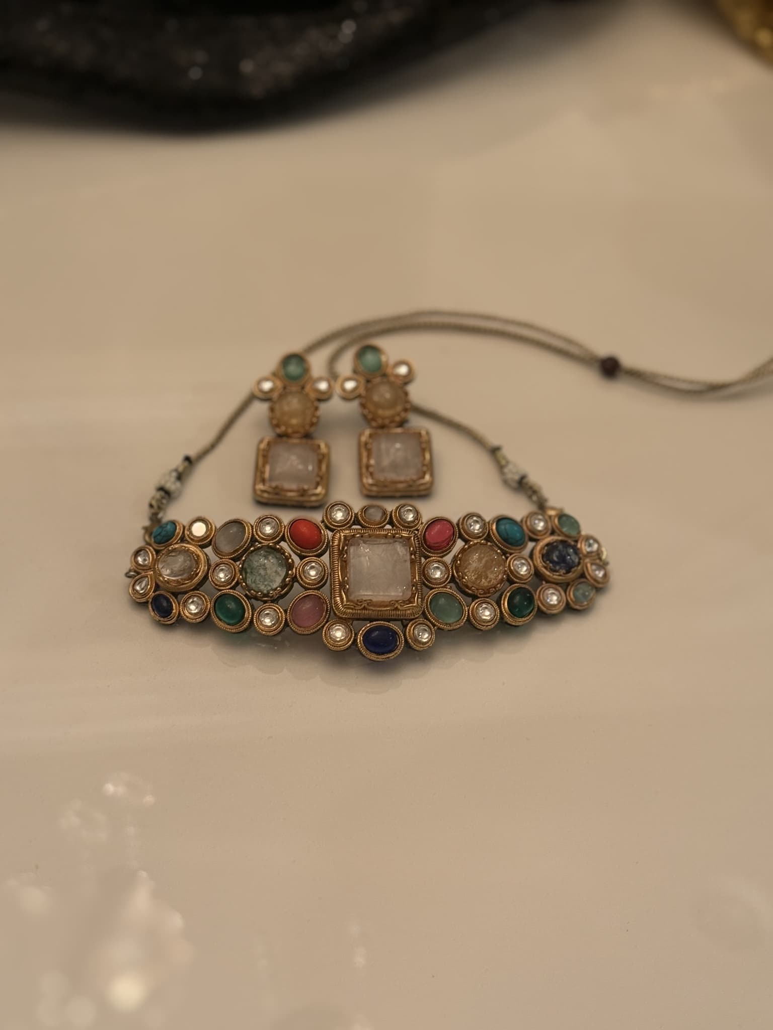 Multistone Polki Necklace Set