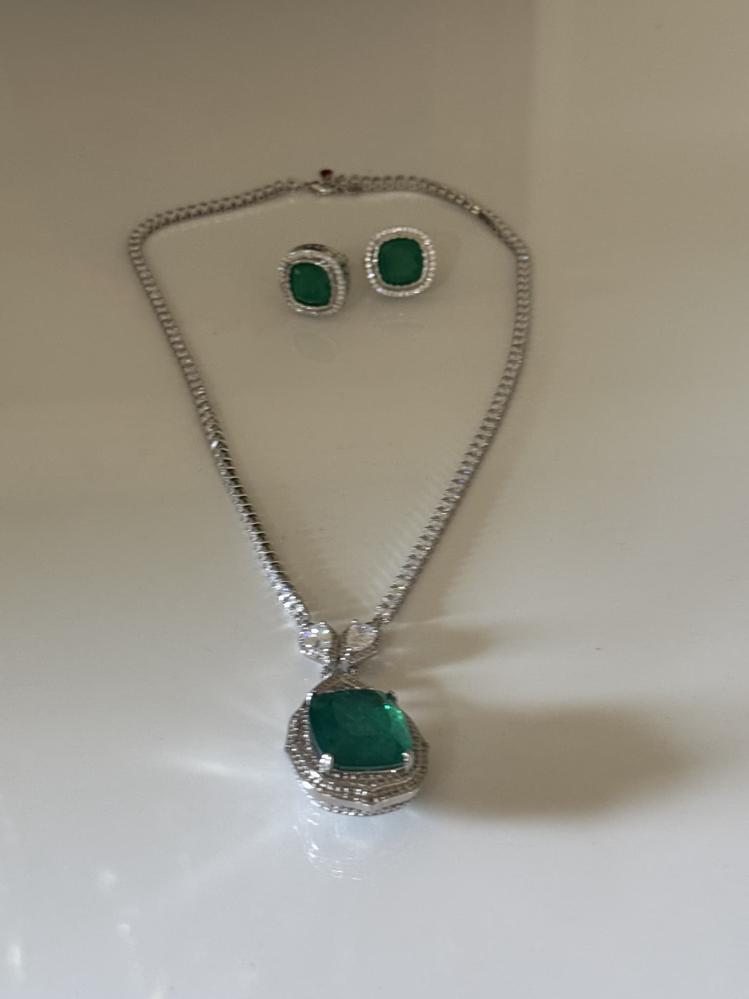 Emerald Cushion Pendant Set