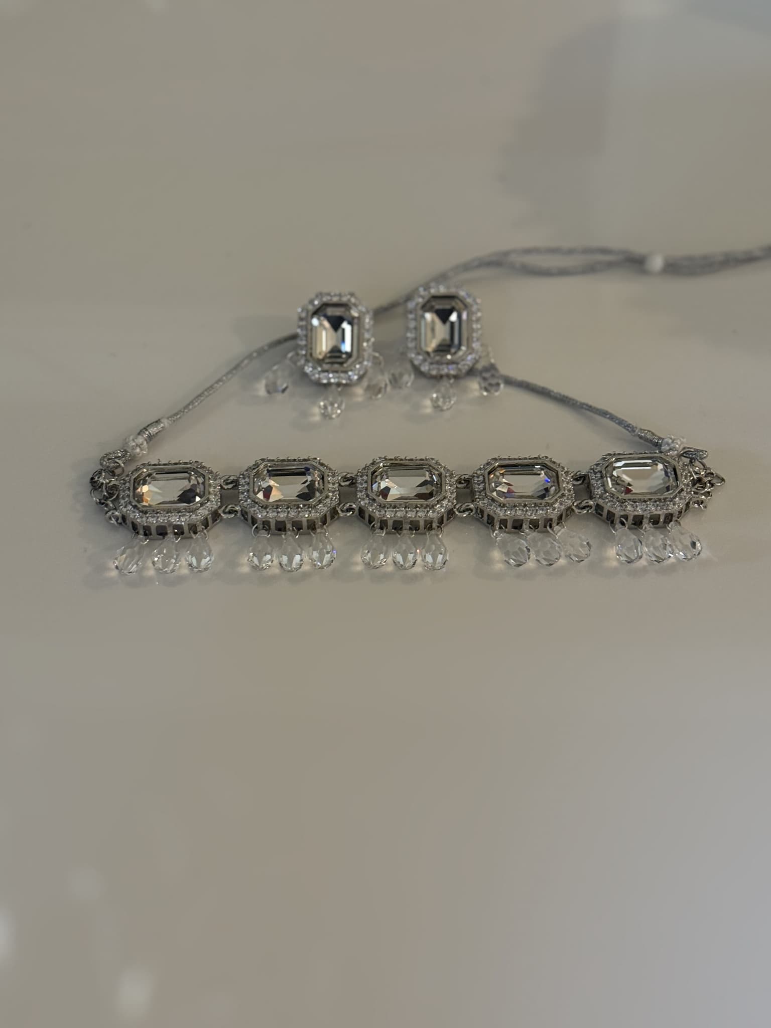 Silver Crystal Fringe Set