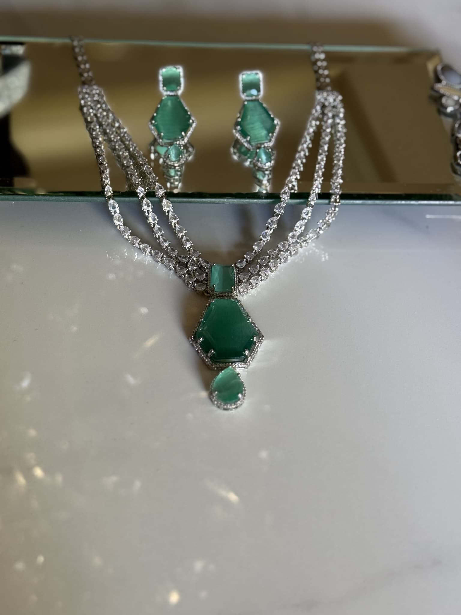 Green Catseye Triple Strand Set