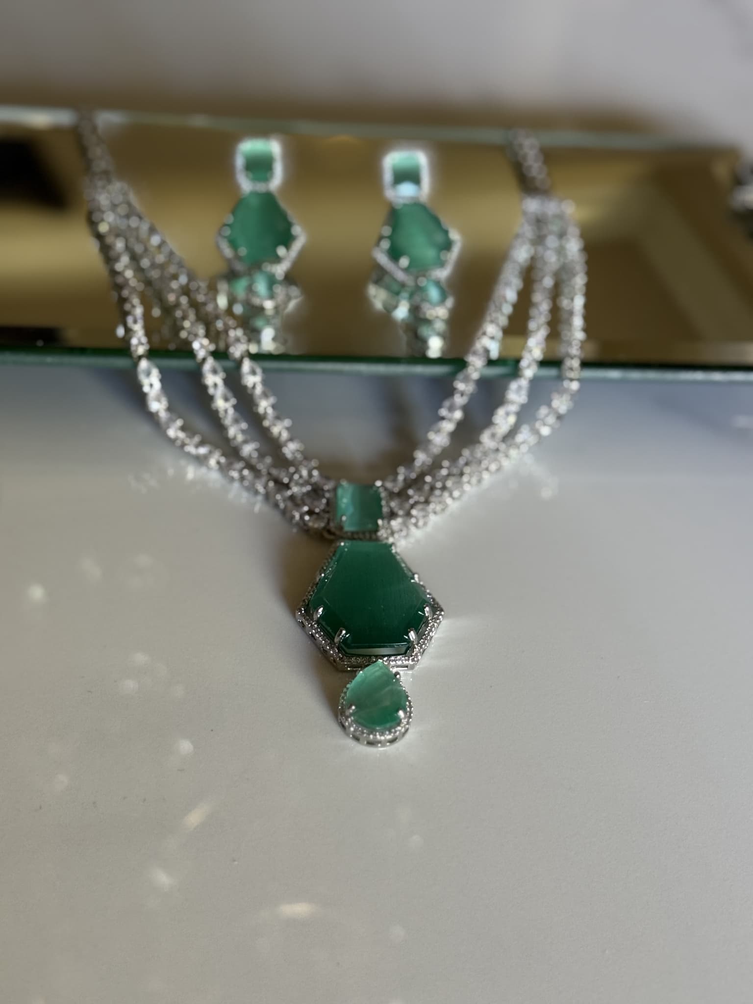 Green Catseye Triple Strand Set