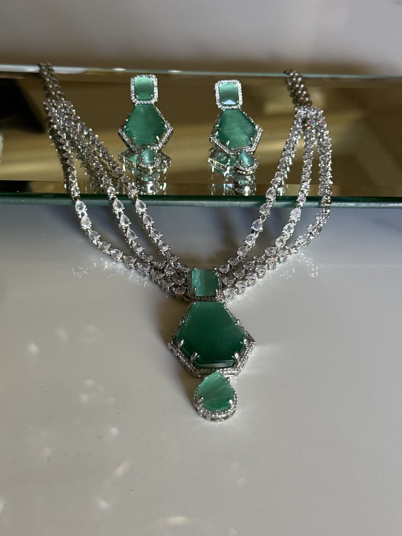 Green Catseye Triple Strand Set
