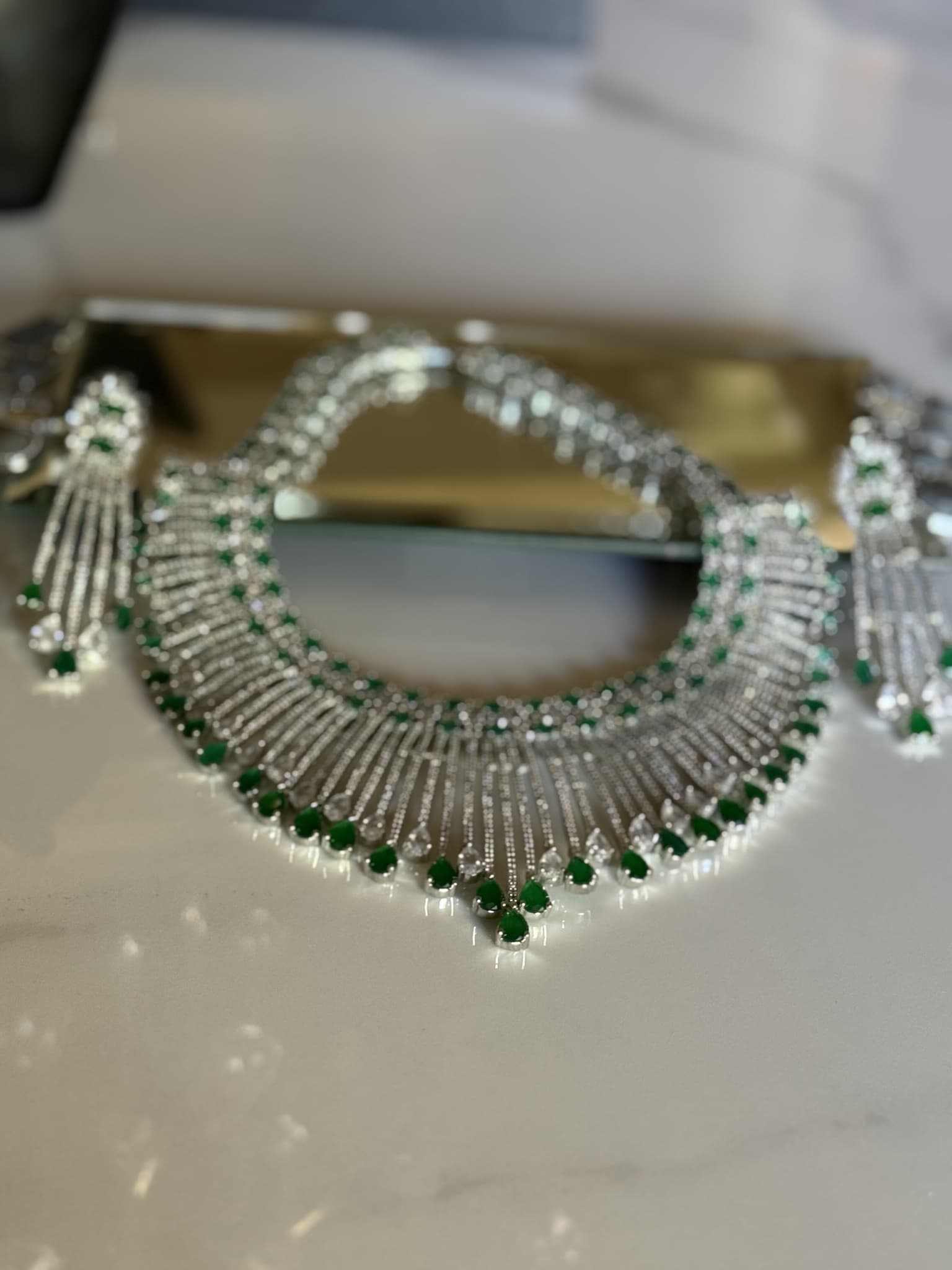 Emerald Fringe Necklace Set