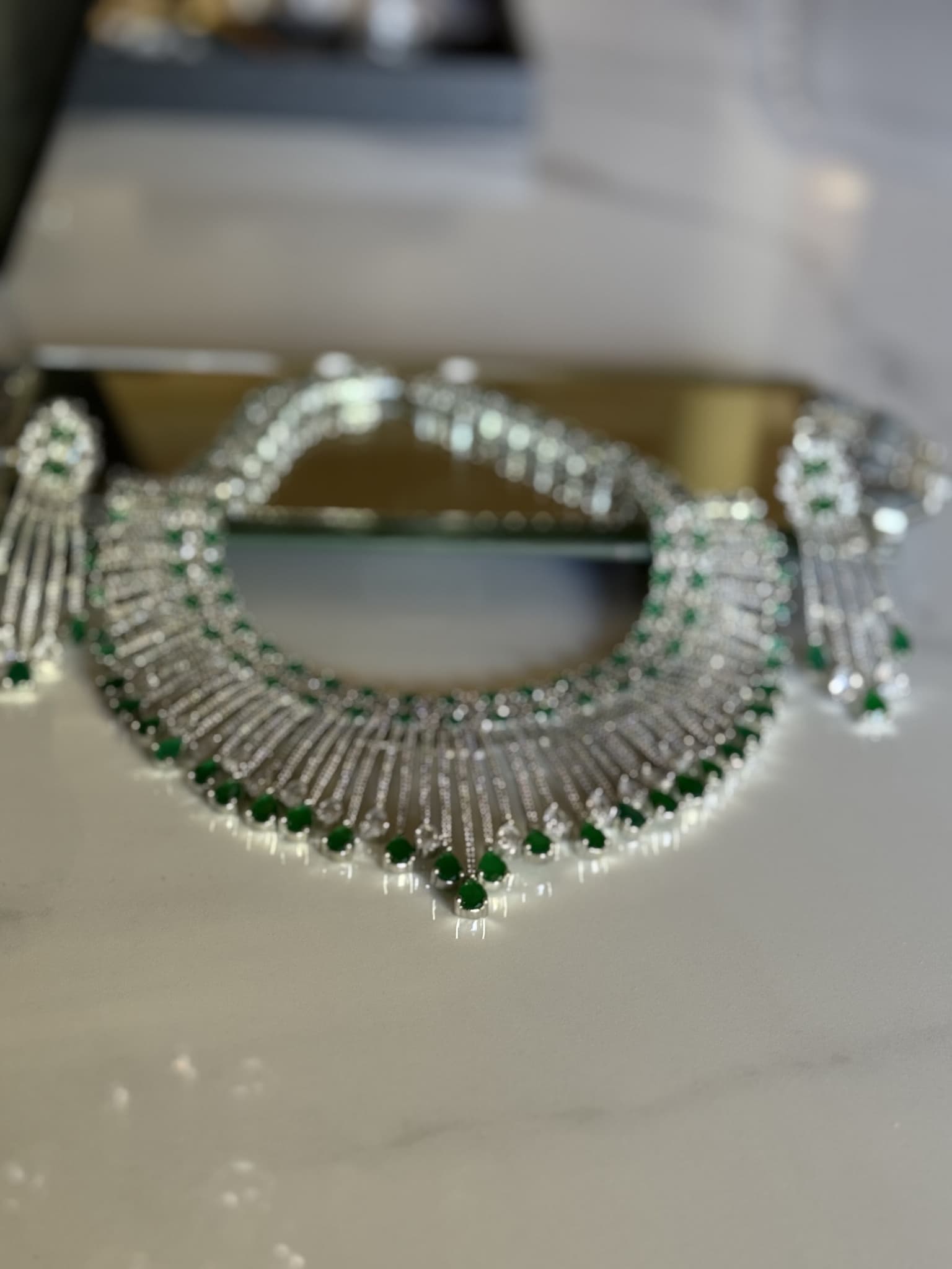 Emerald Fringe Necklace Set