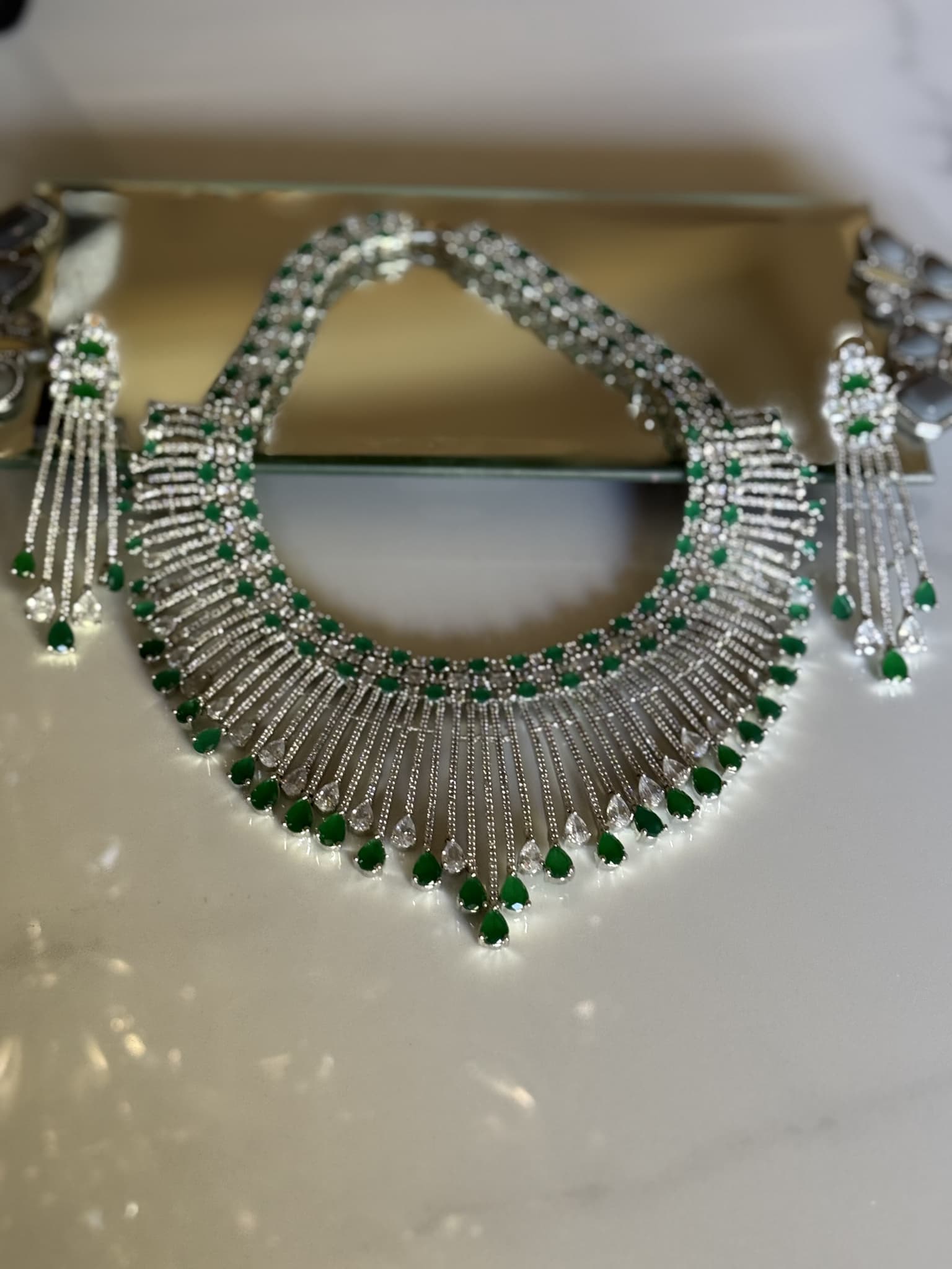 Emerald Fringe Necklace Set
