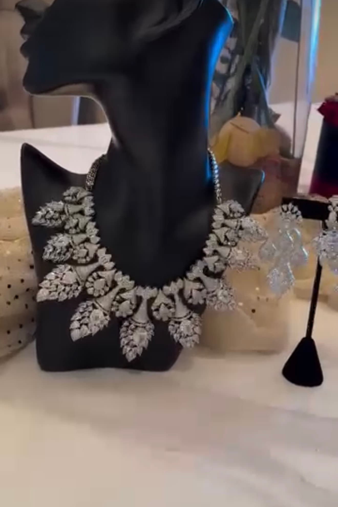 Floral Diamond Statement Necklace Set