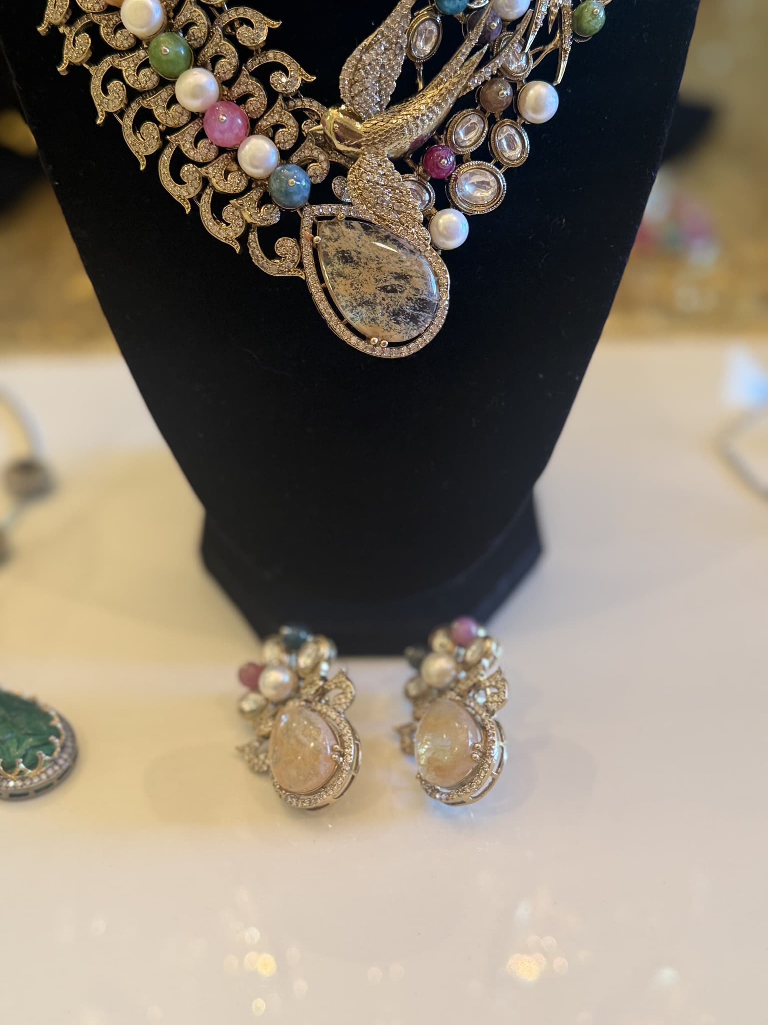 Ruby and Emerald Gemstone Necklace Set