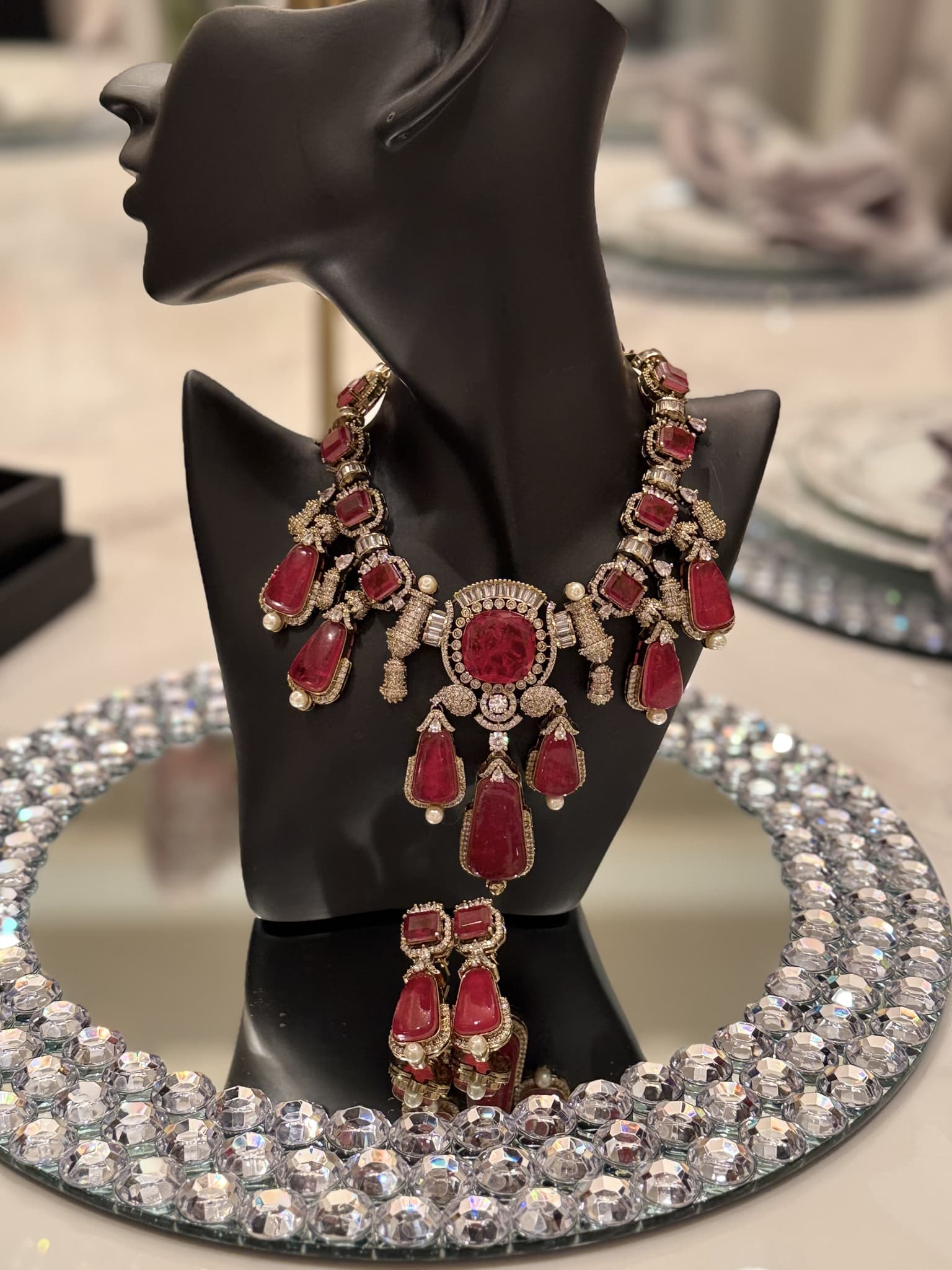 CUBIC ZIRCONIA AND RUBY NECKLACE SET