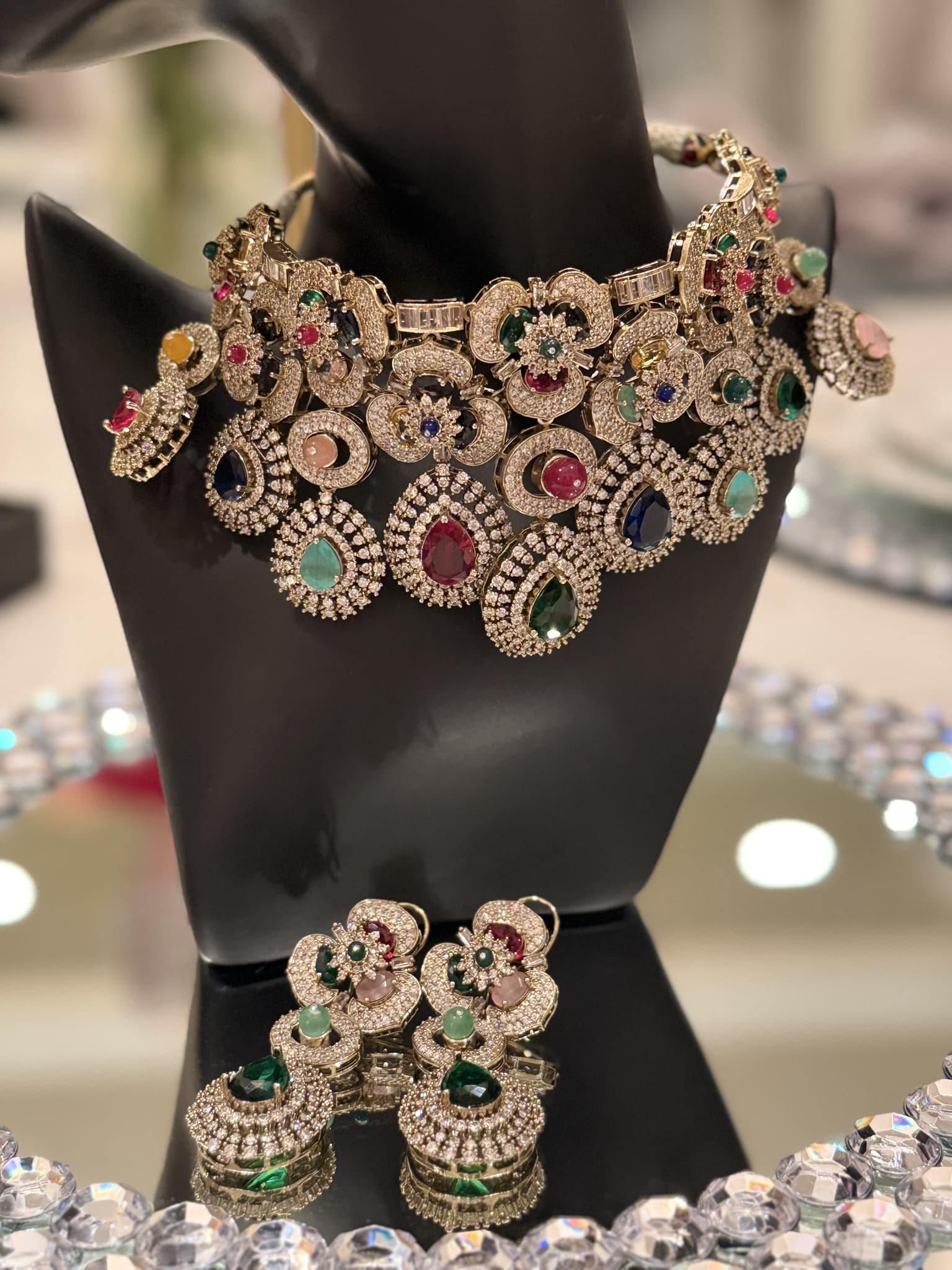 Square Emerald and Diamond Chain Necklace Set