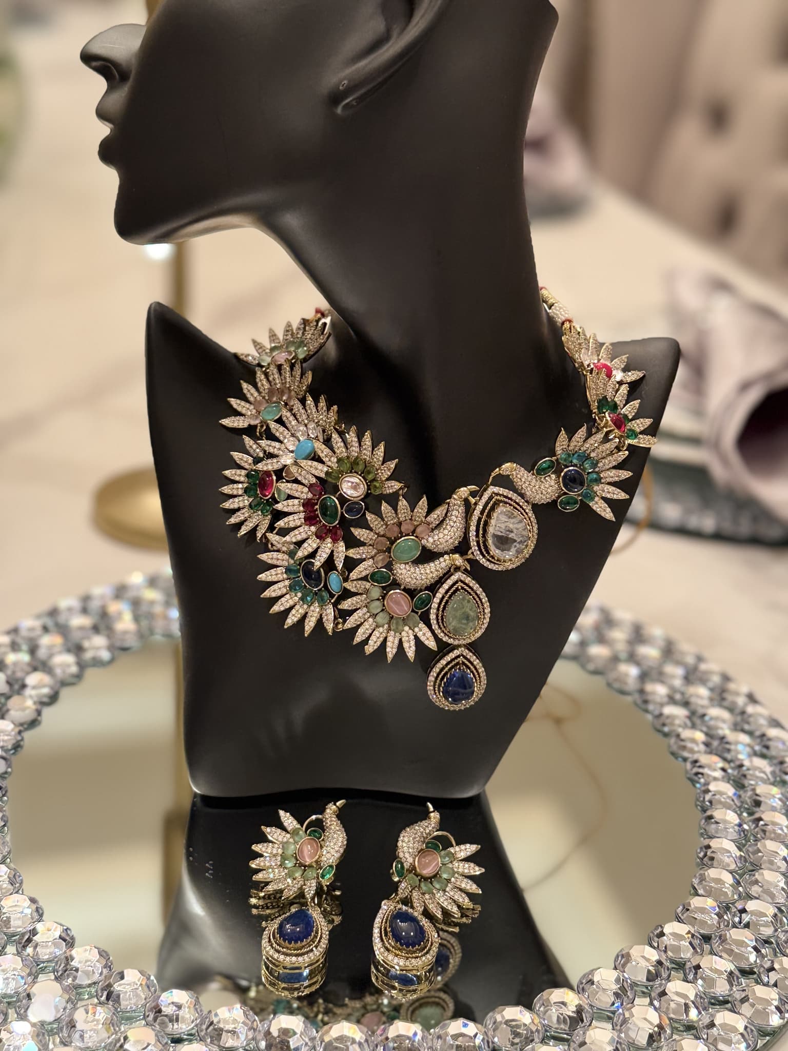 Peacock Multistone Diamond Necklace Set