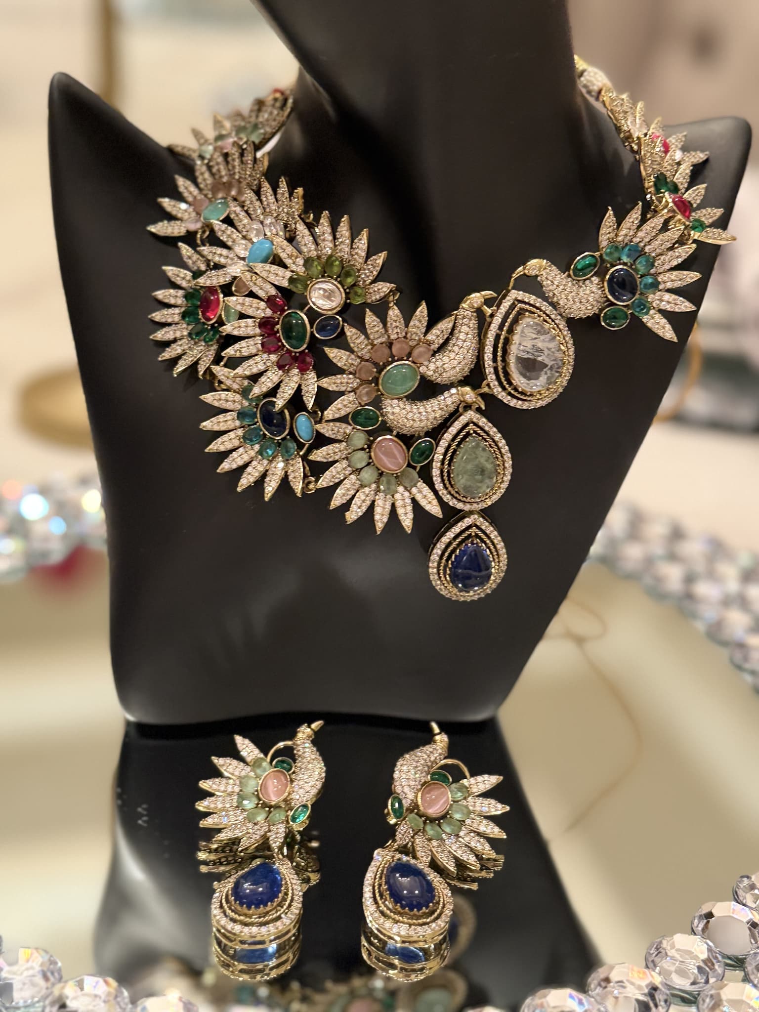 Peacock Multistone Diamond Necklace Set thumbnail 2