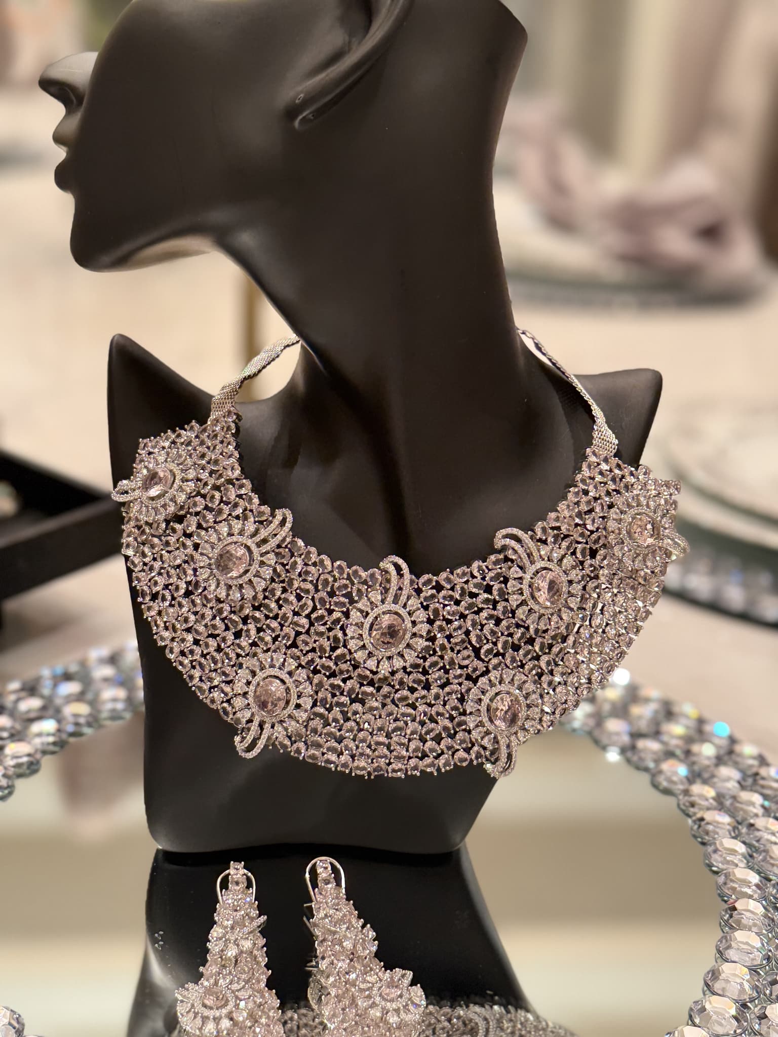 Diamond Pave Floral Necklace Set