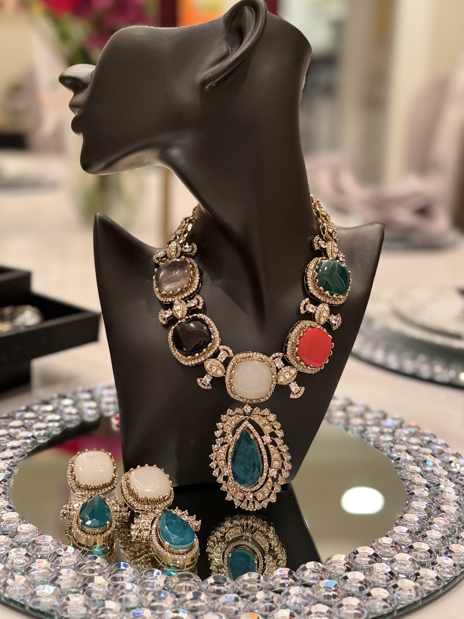 Multi Stone Diamond Drop Necklace Set