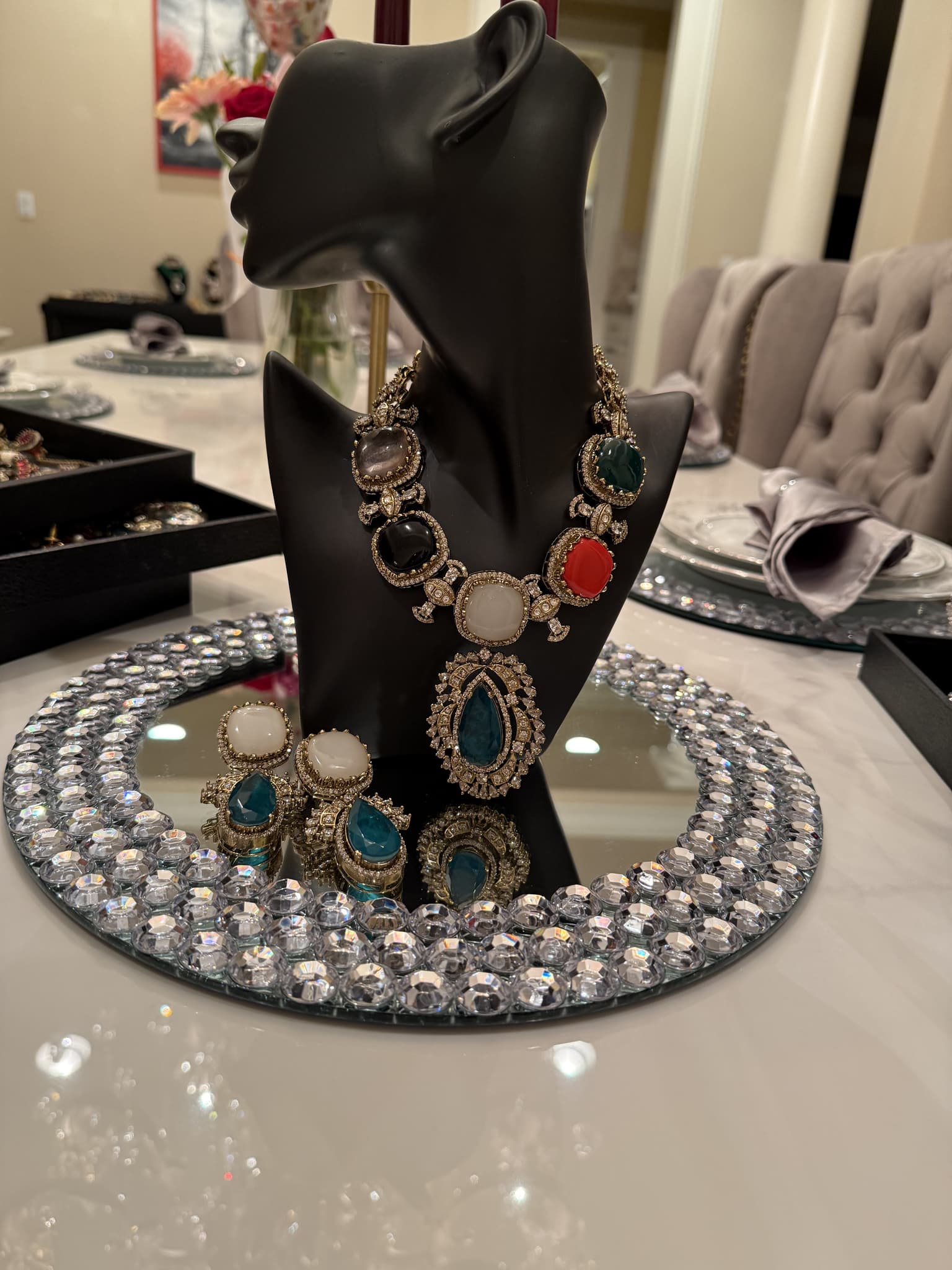 Multi Stone Diamond Drop Necklace Set thumbnail 2