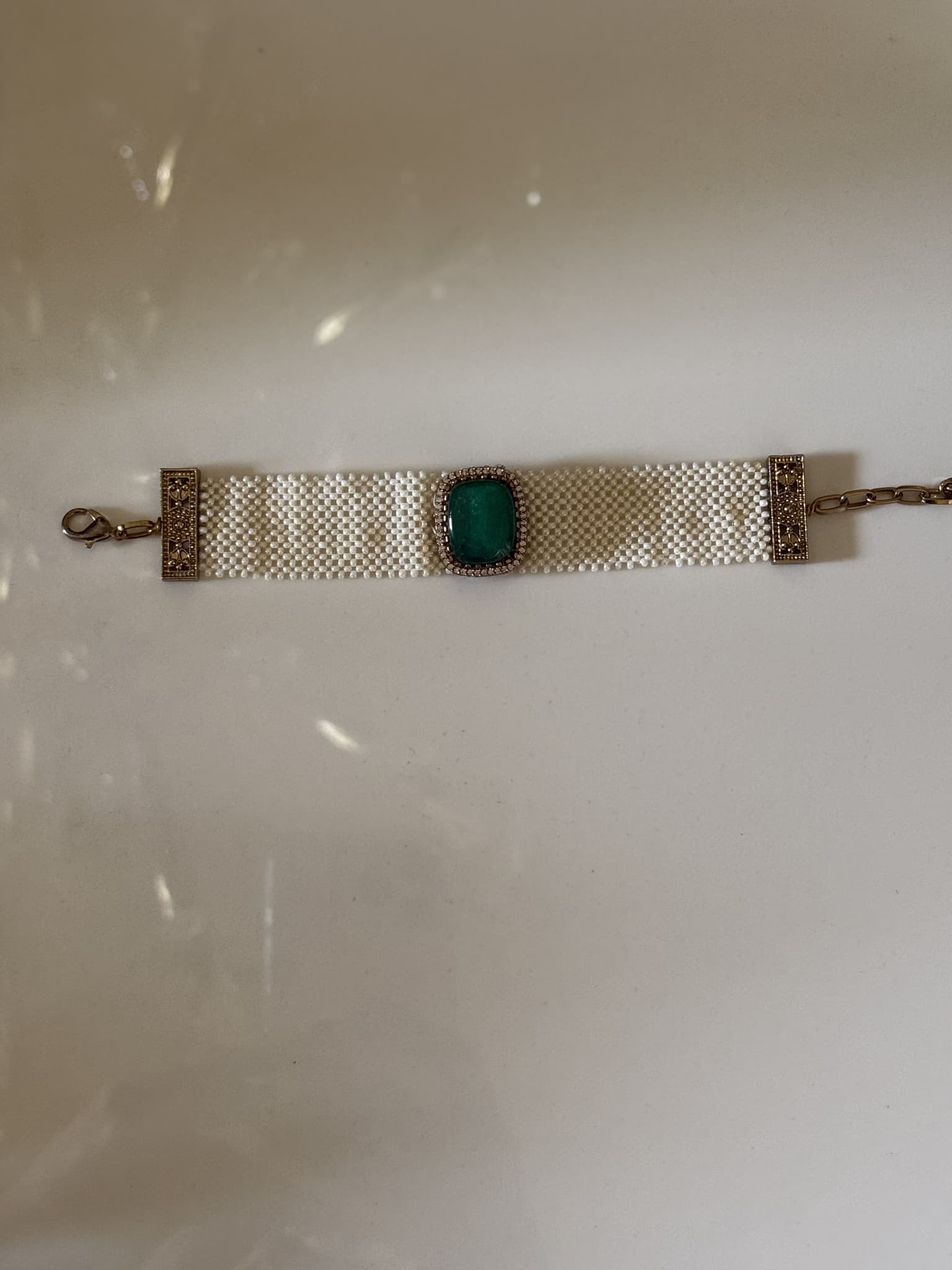 Pearl Mesh Emerald Bracelet