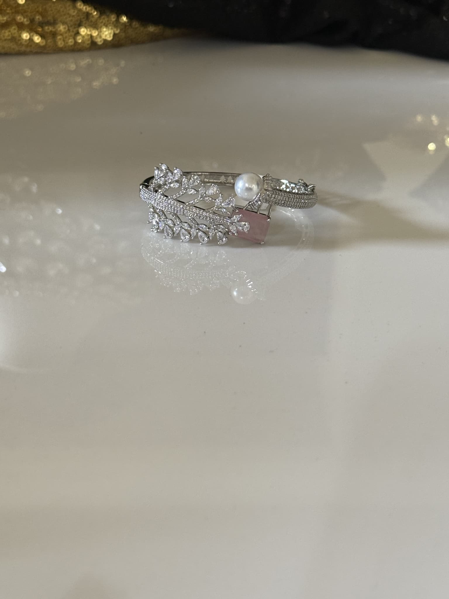 Silver Pearl Open Cuff