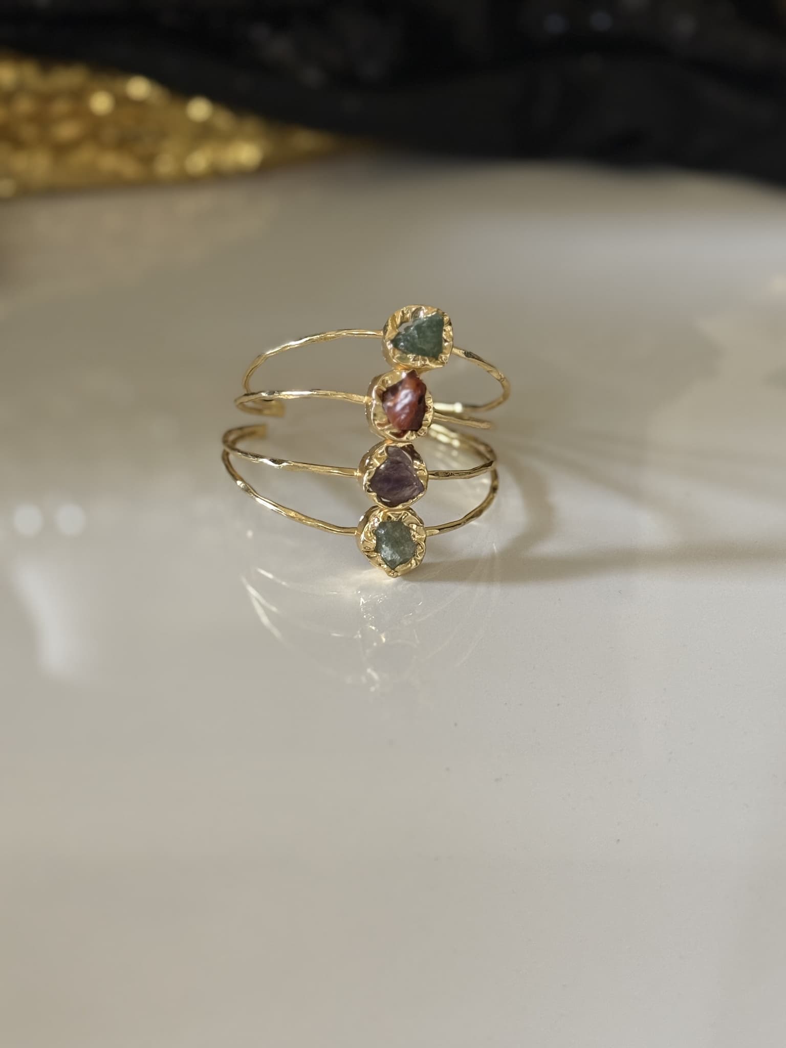 Three-Stone Gold Bangle