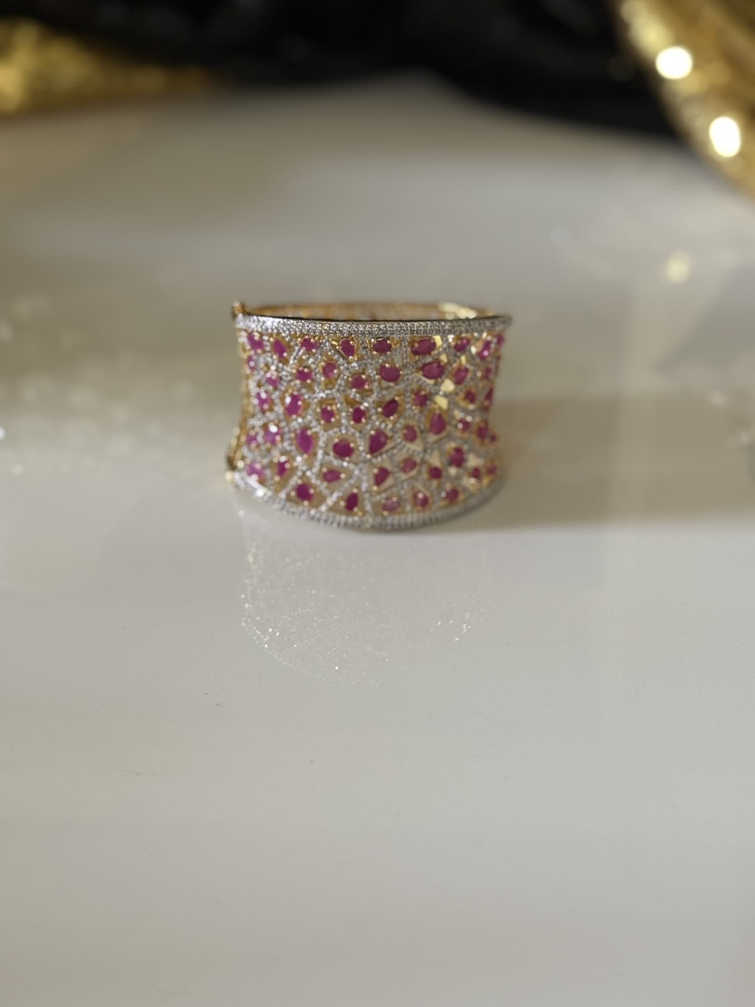 Ruby and Diamond Floral Mesh Cuff