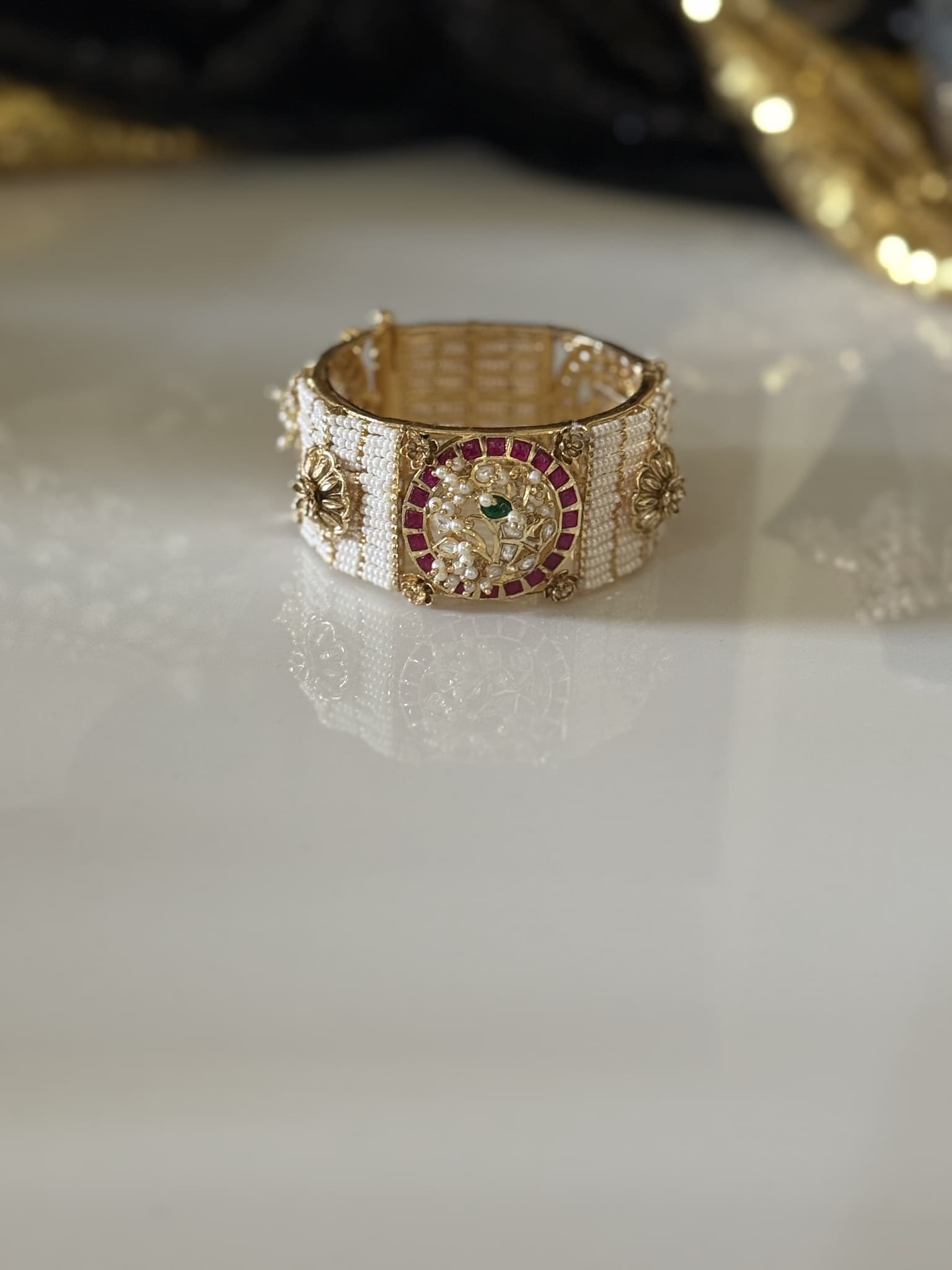 Pearl and Ruby Medallion Cuff