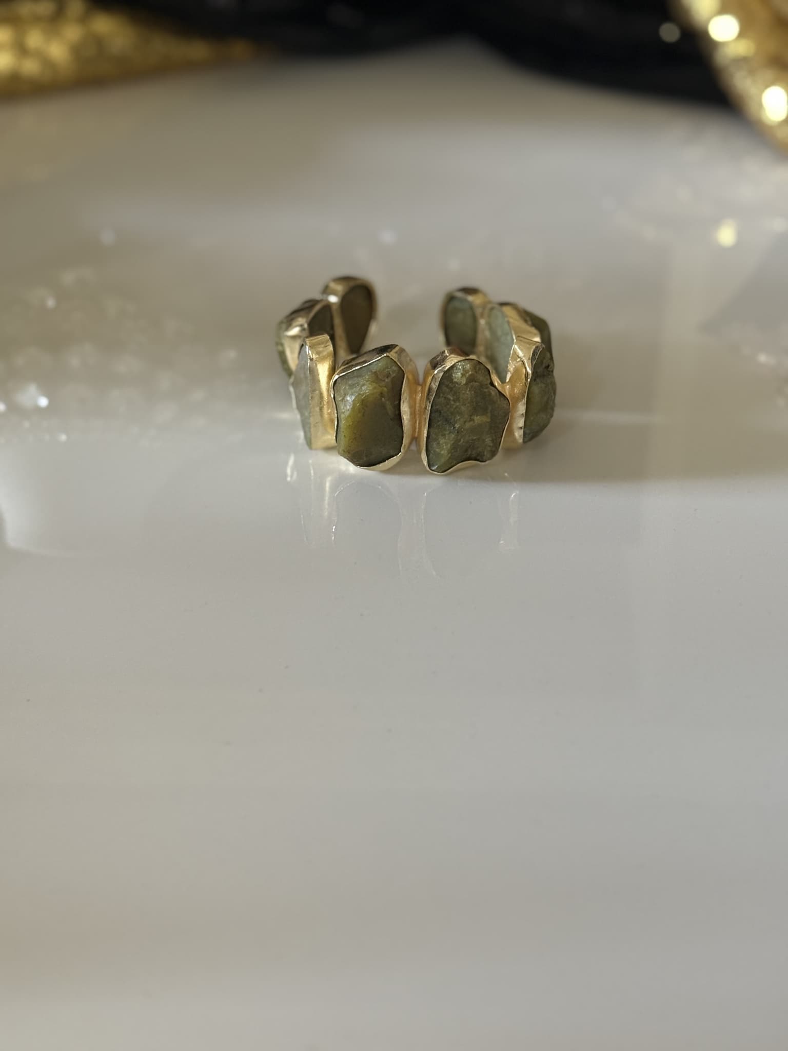 Raw Green Stone Gold Cuff
