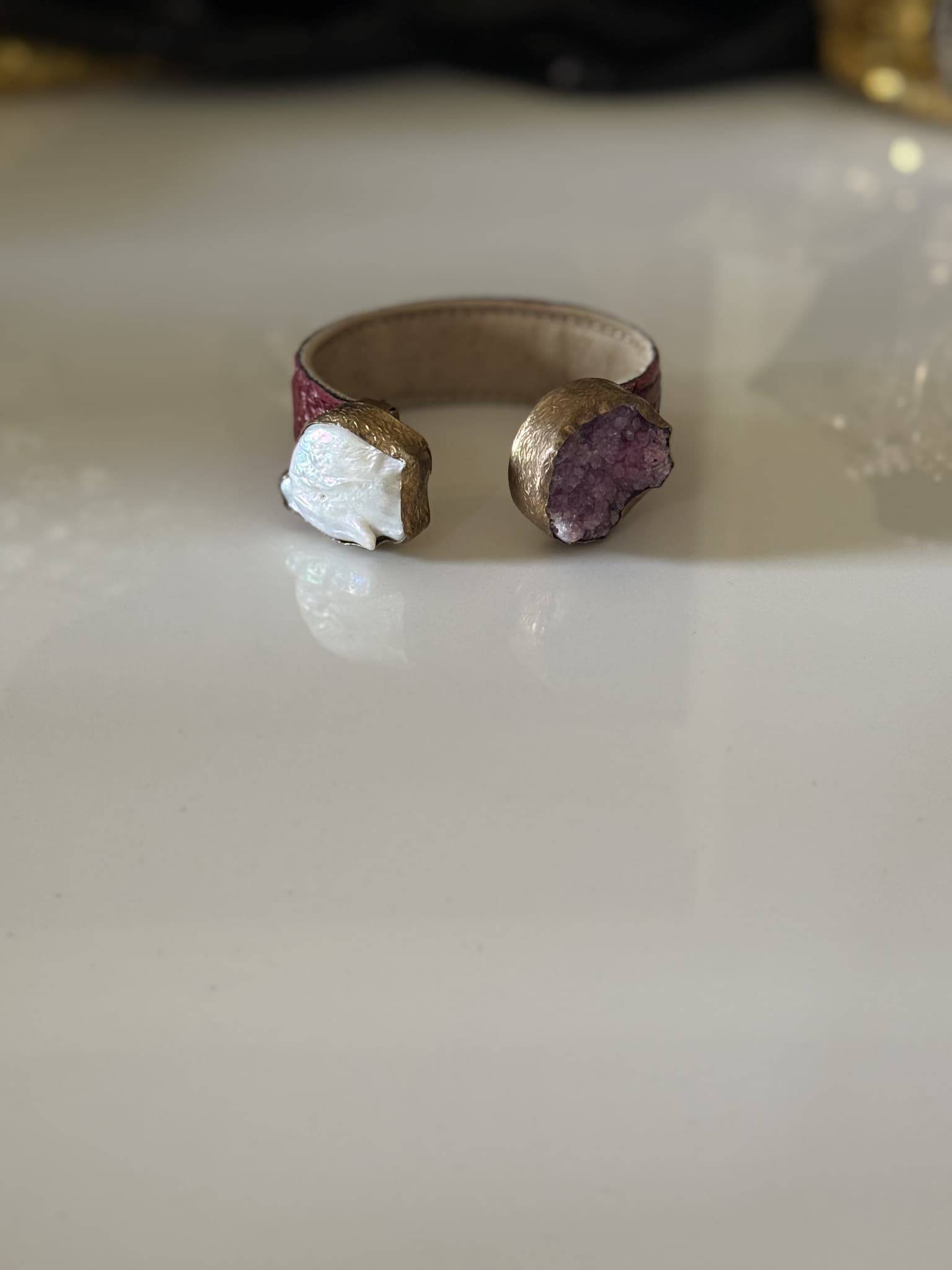 Pearl and Amethyst Open Cuff