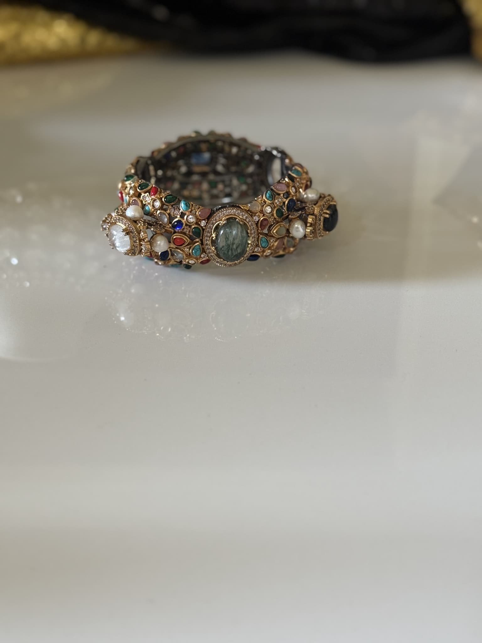 Multigemstone Floral Gold Bangle