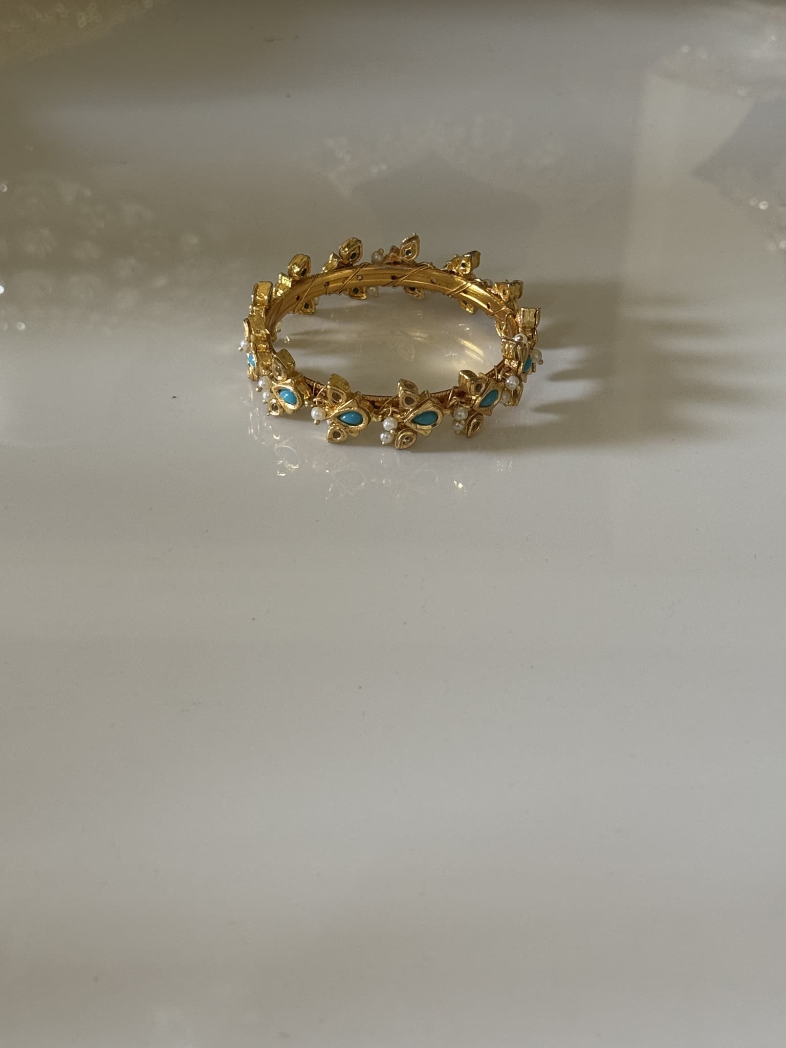 Turquoise and Pearl Gold Bracelet