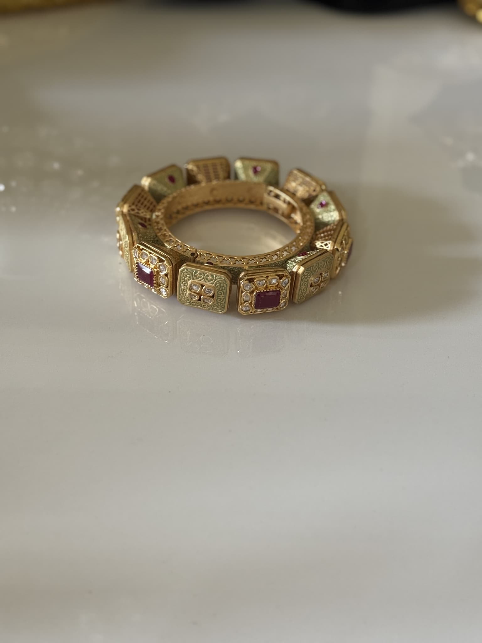 Gold Ruby and Diamond Square Link Bracelet