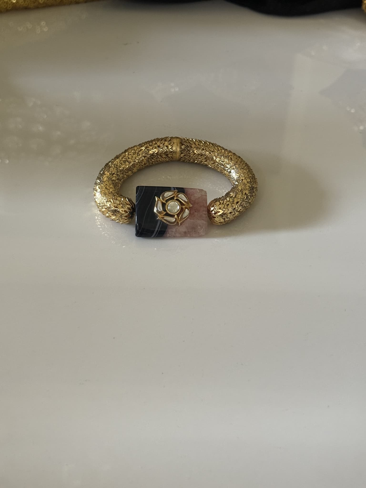 Yellow Gold Floral Cutout and Diamond Cuff