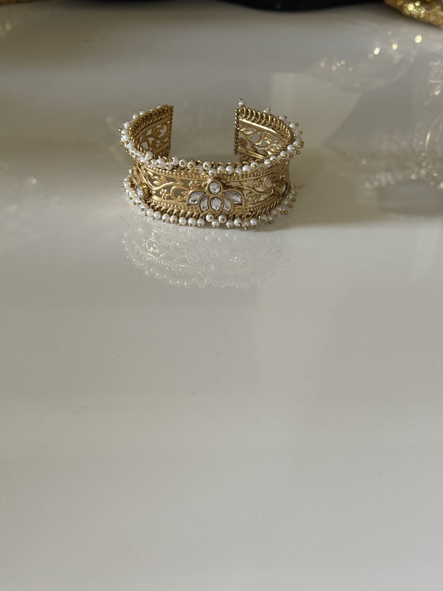Gold Pearl Filigree Cuff Bracelet