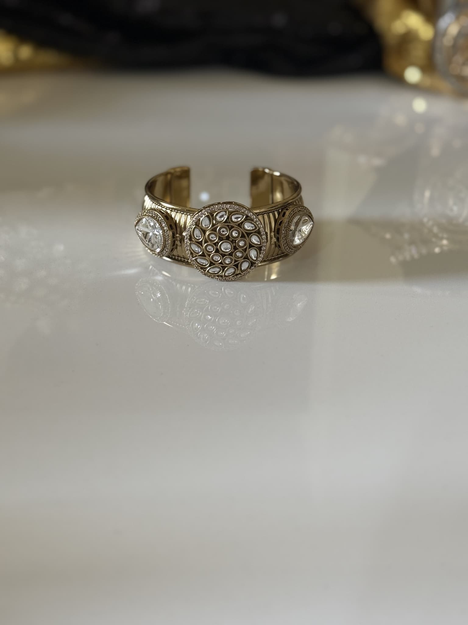 Gold Polki Circular Motif Cuff