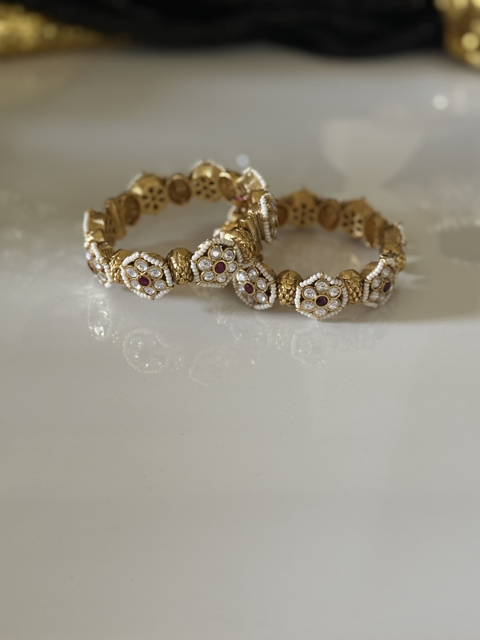 Gold Navratna Floral Cuff