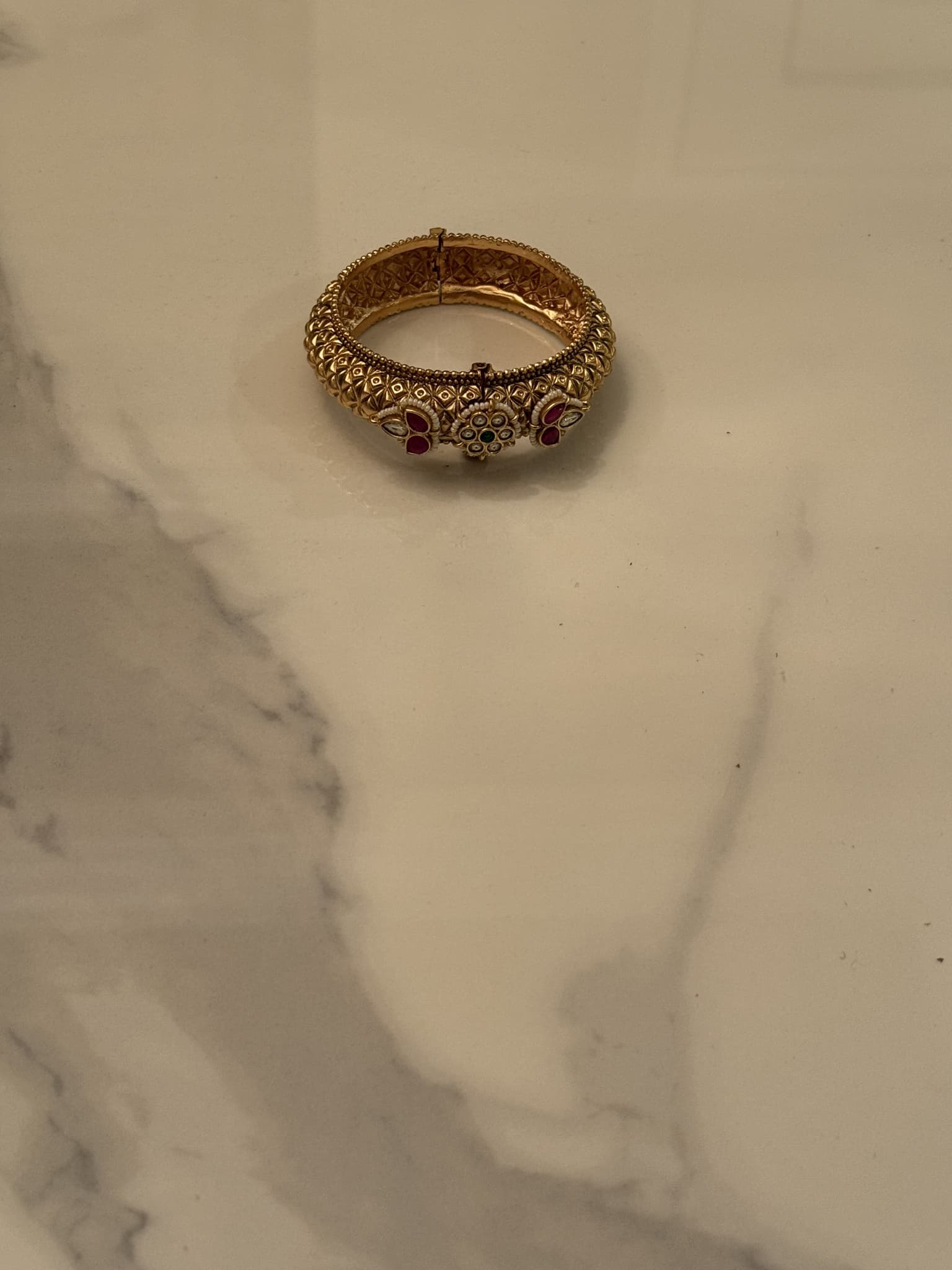 Antique Gold Gemstone Hinged Bangle