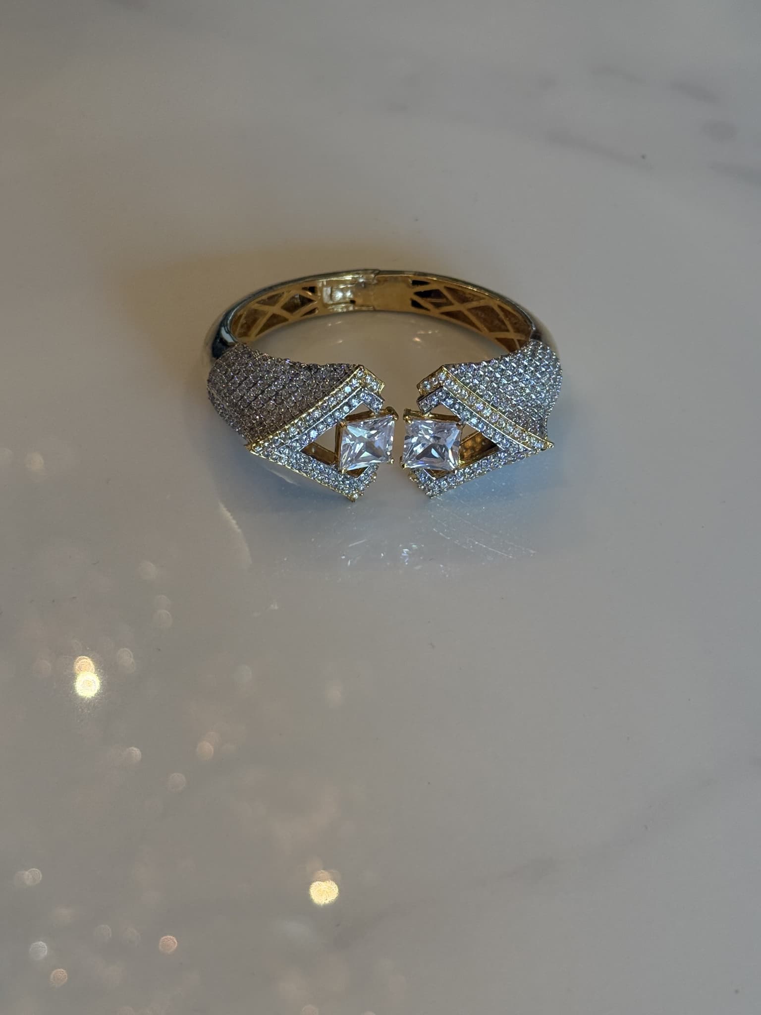 Open Silver Bangle with Cubic Zirconia