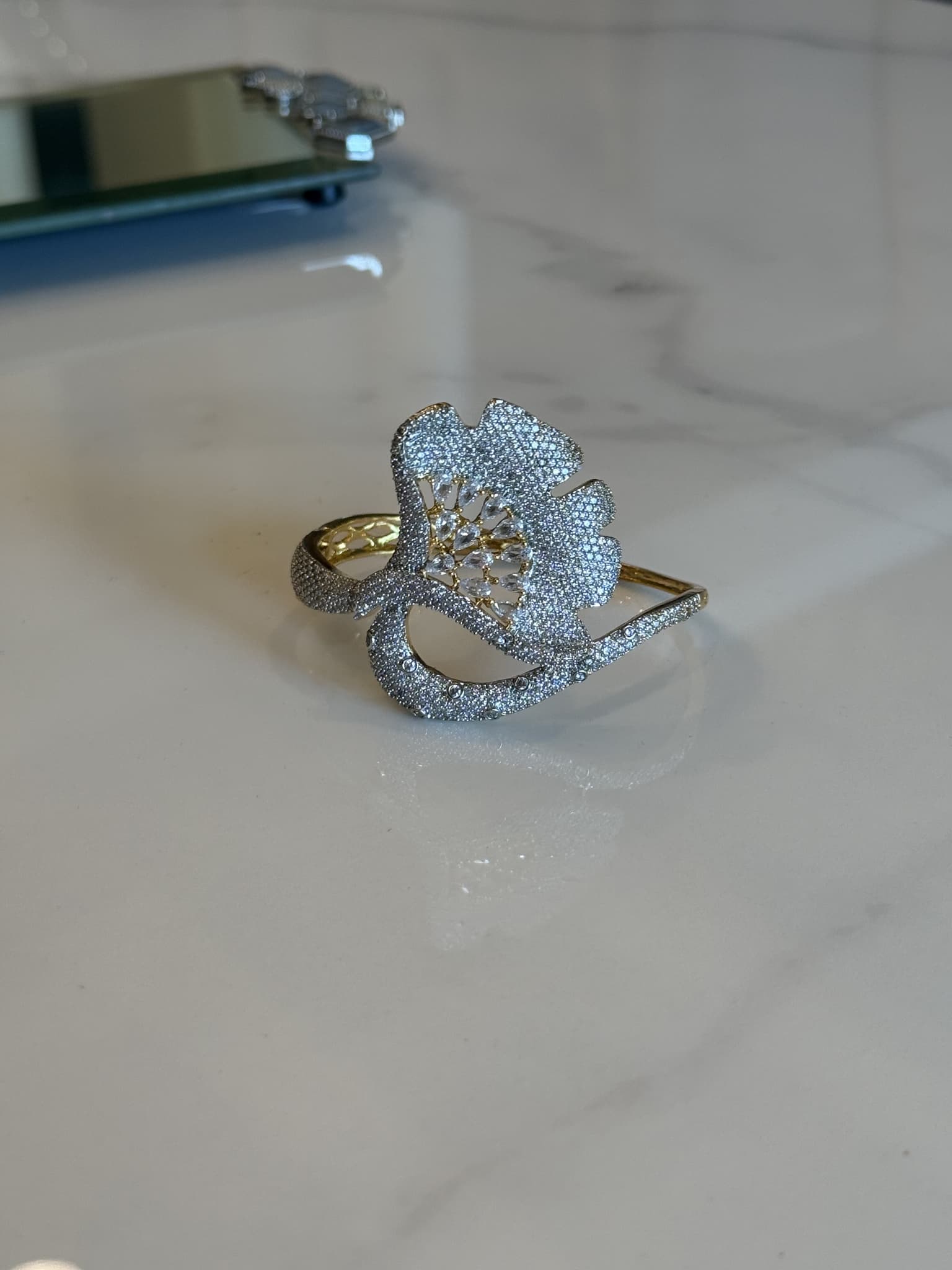 Pave Diamond Leaf Cuff