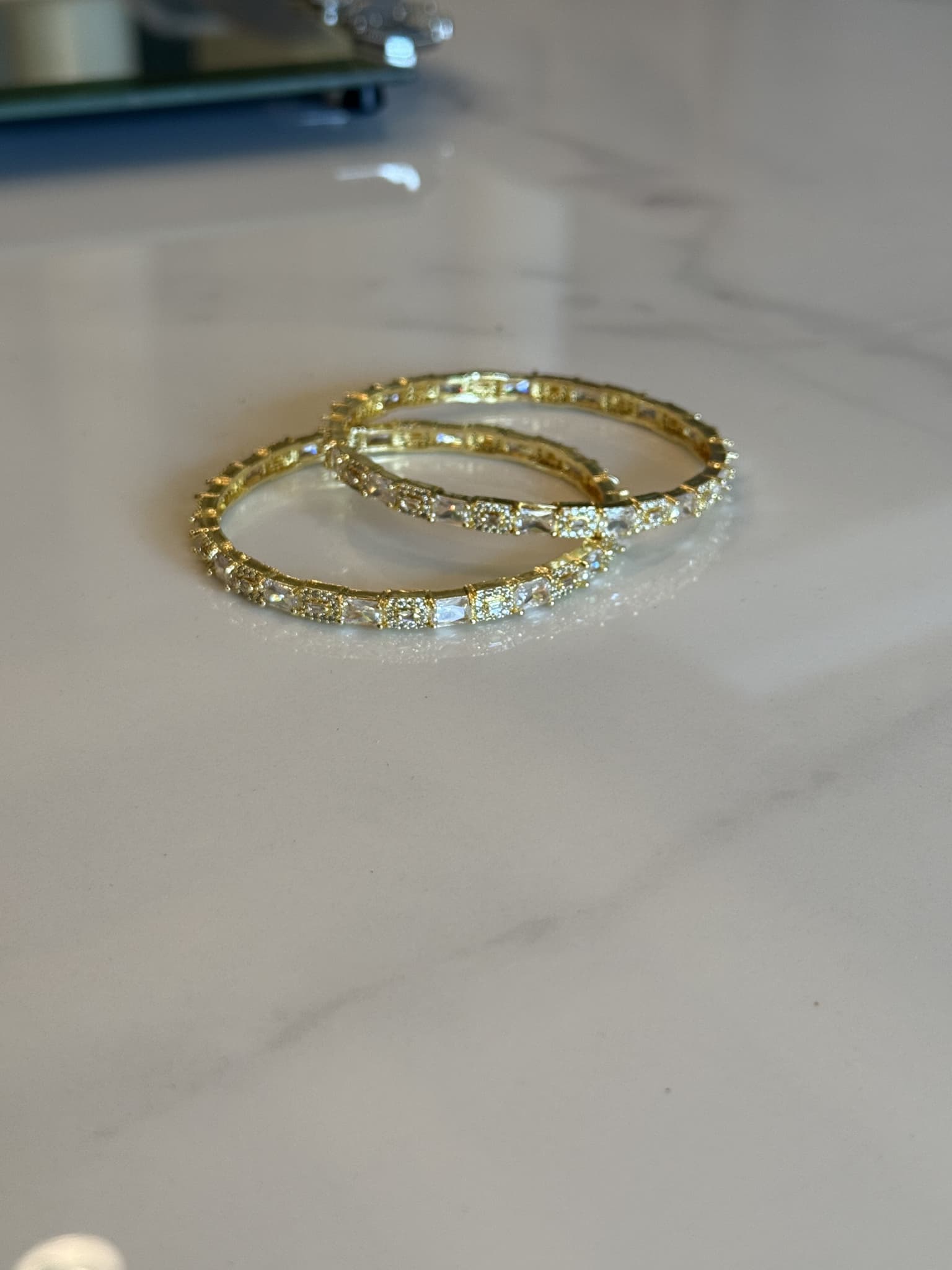 Gold Crystal Square Link Bangle pair