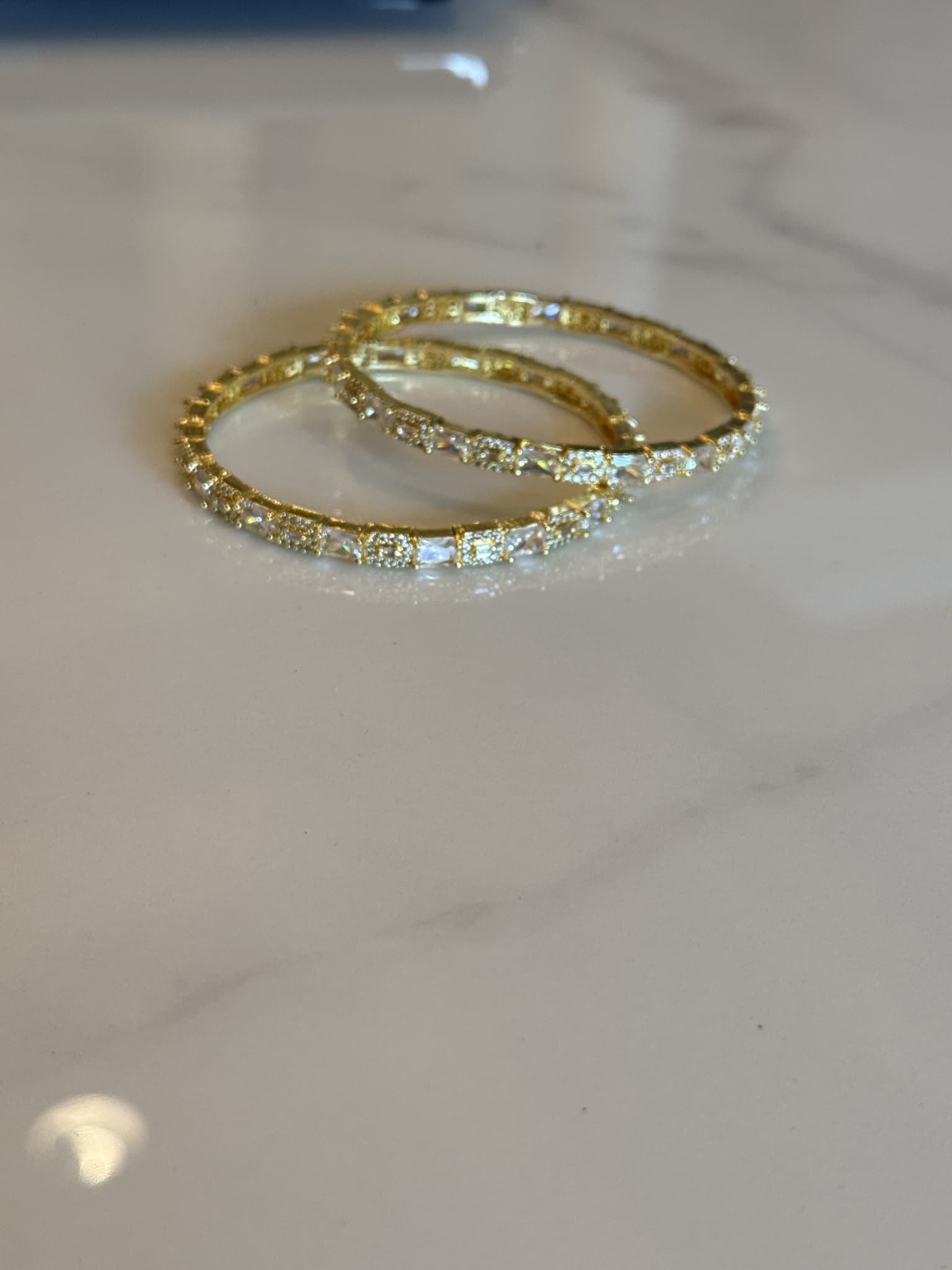 Gold Baguette Crystal Pavé Bangles pair