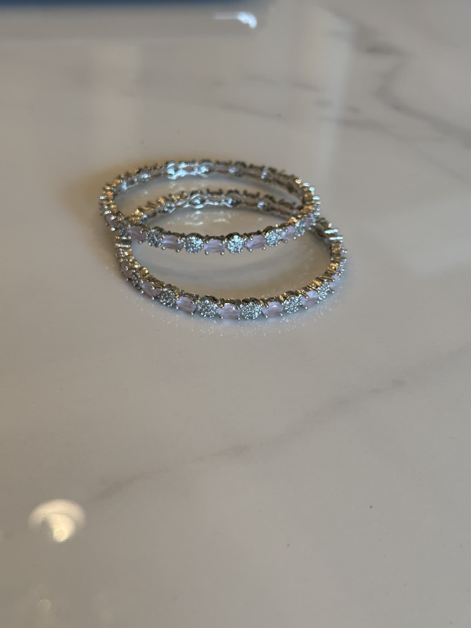 Pink Opal and Diamond Bangle pair