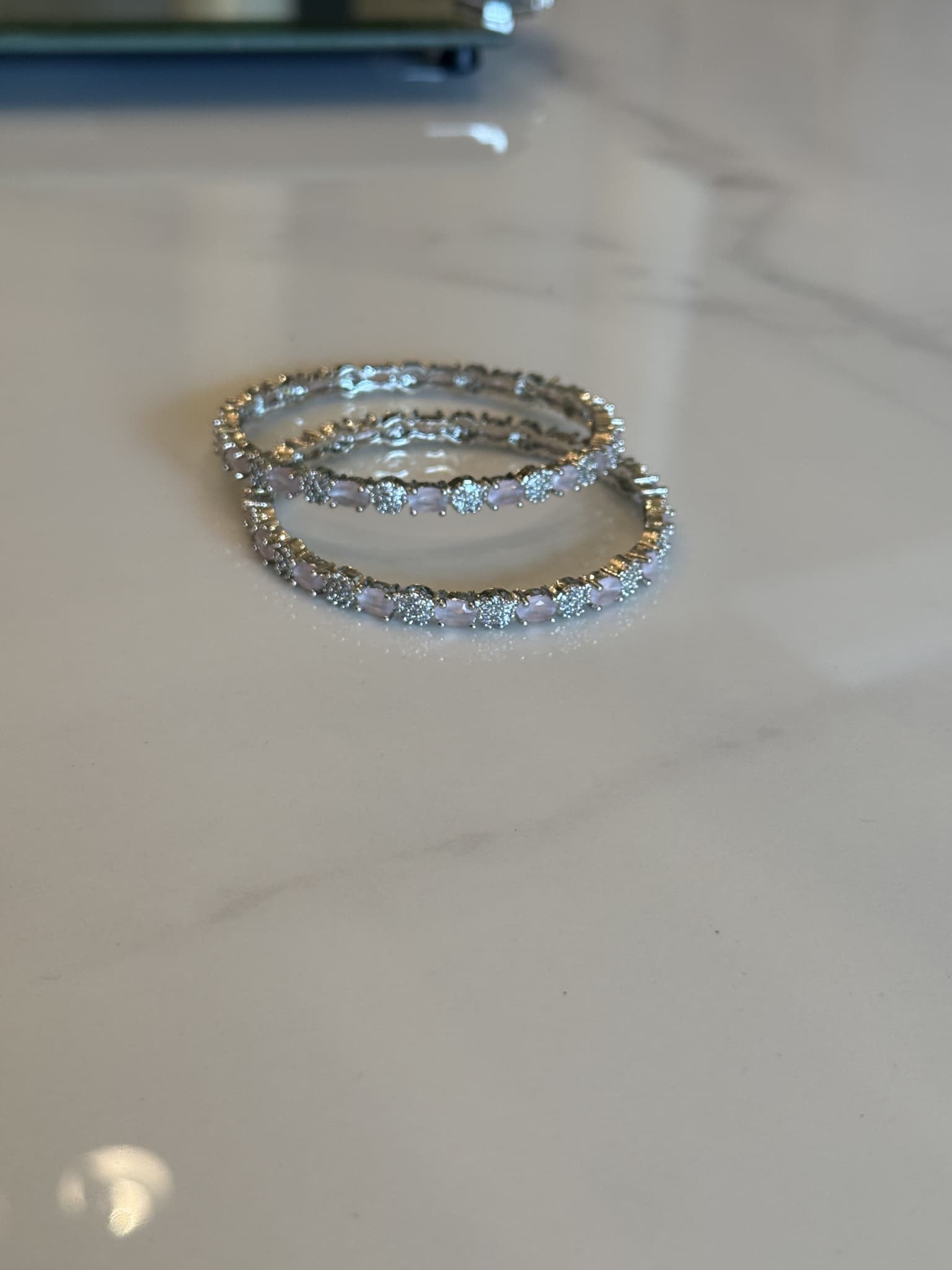 Pink Opal and Diamond Bangle pair